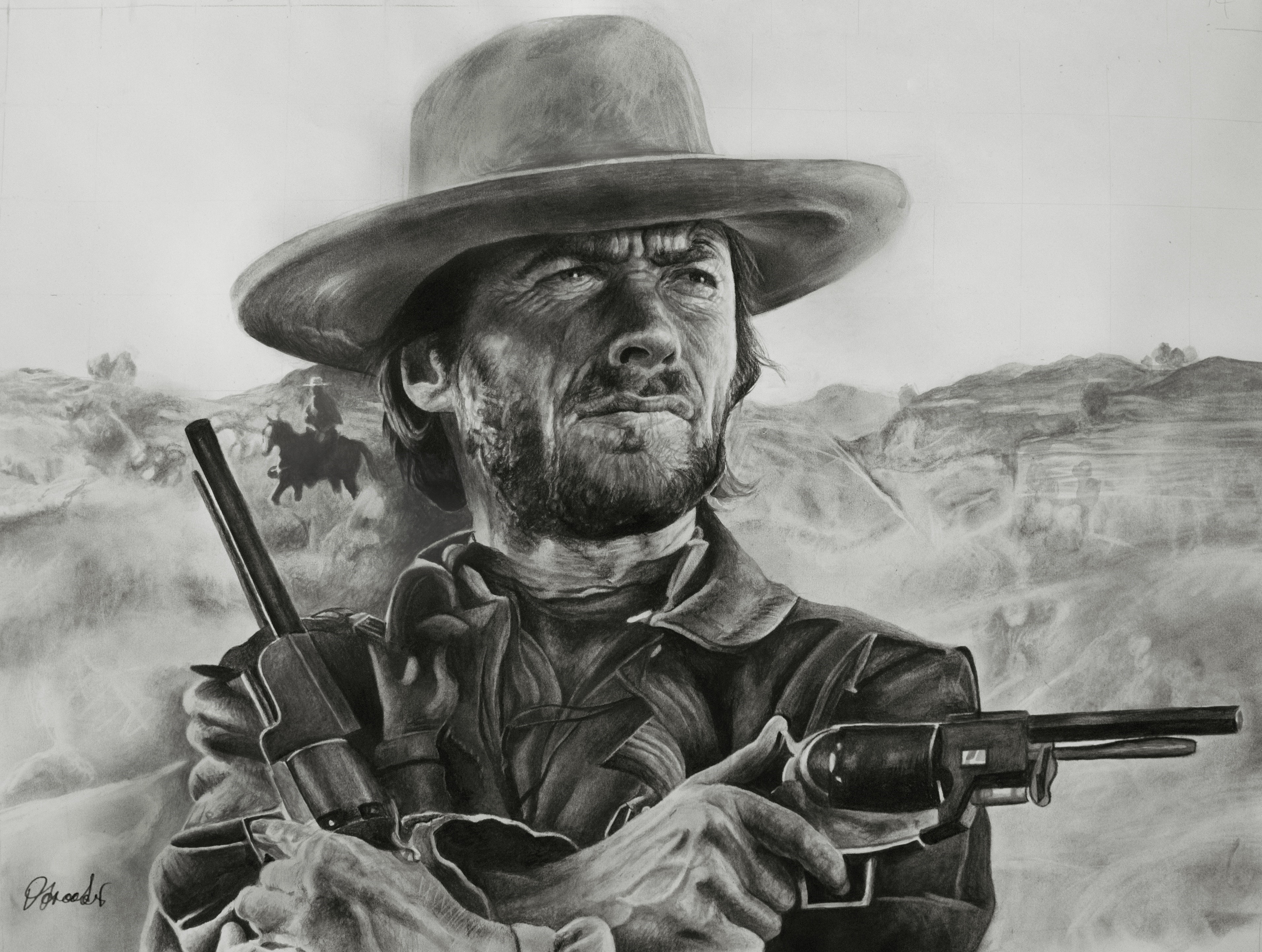 Clint Eastwood as a cowboy with revolvers HD Wallpaper
