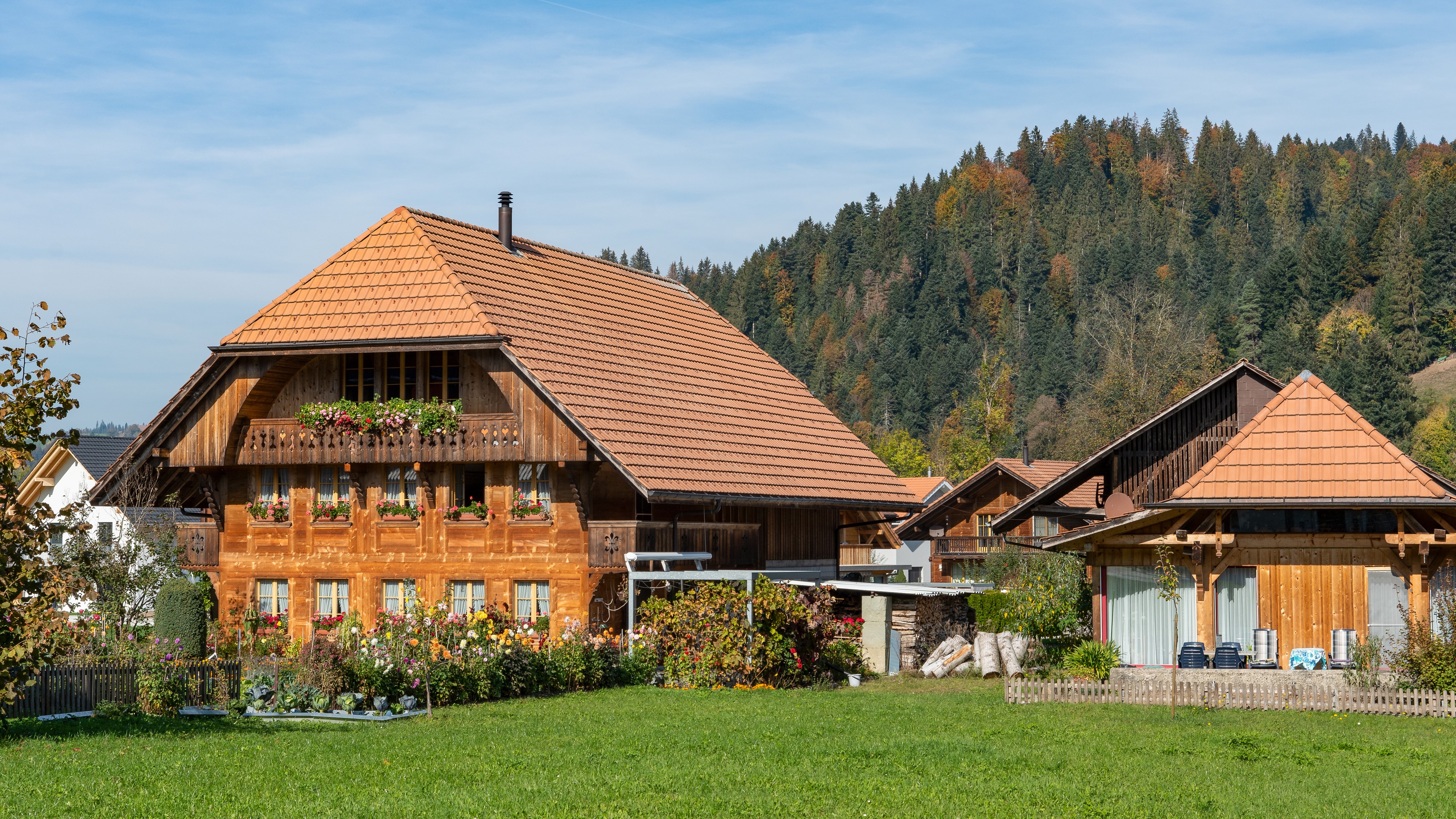 Emmental Switzerland Houses with Forest Background HD Wallpaper
