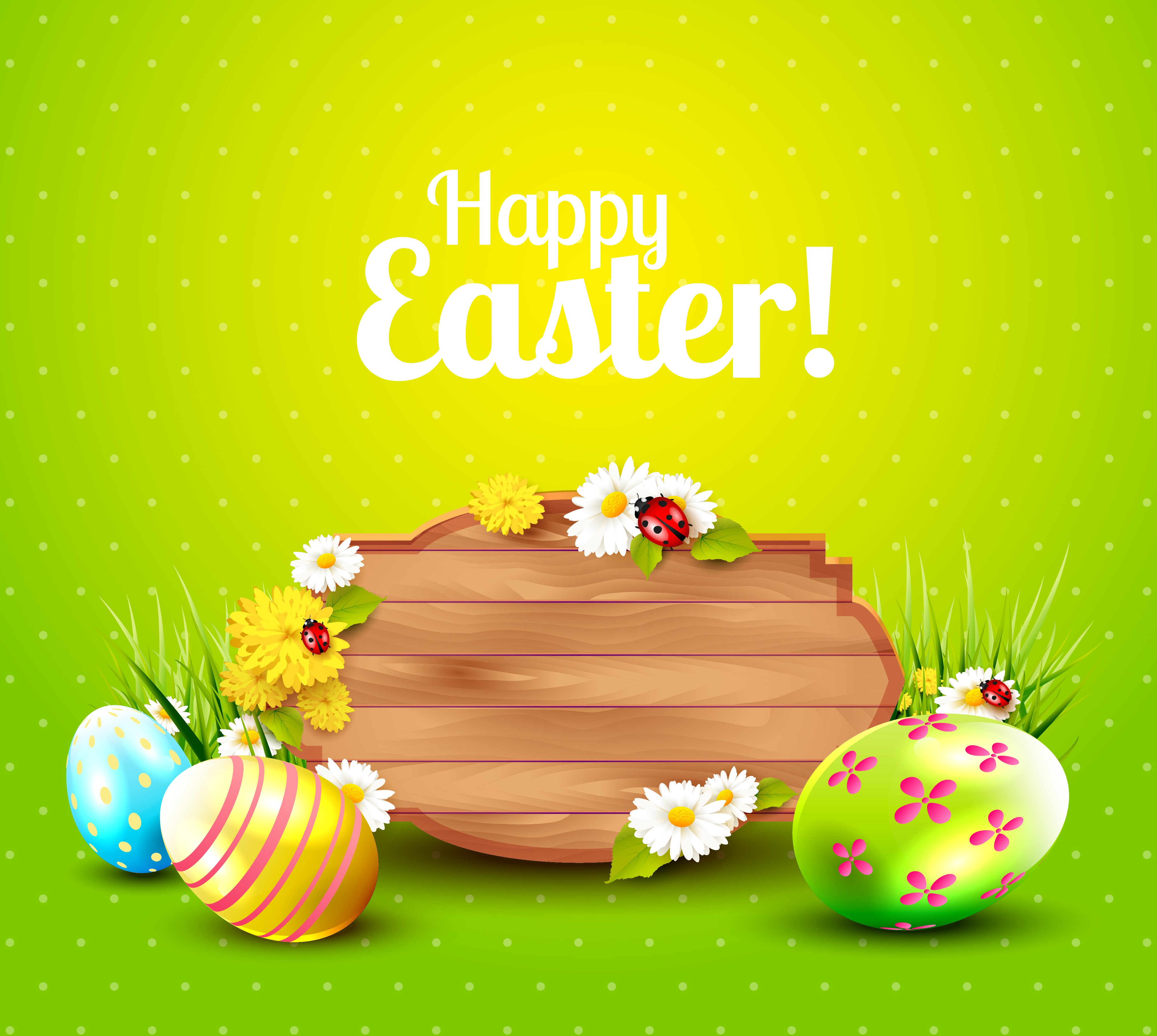 Happy Easter greeting card with eggs and flowers HD Wallpaper