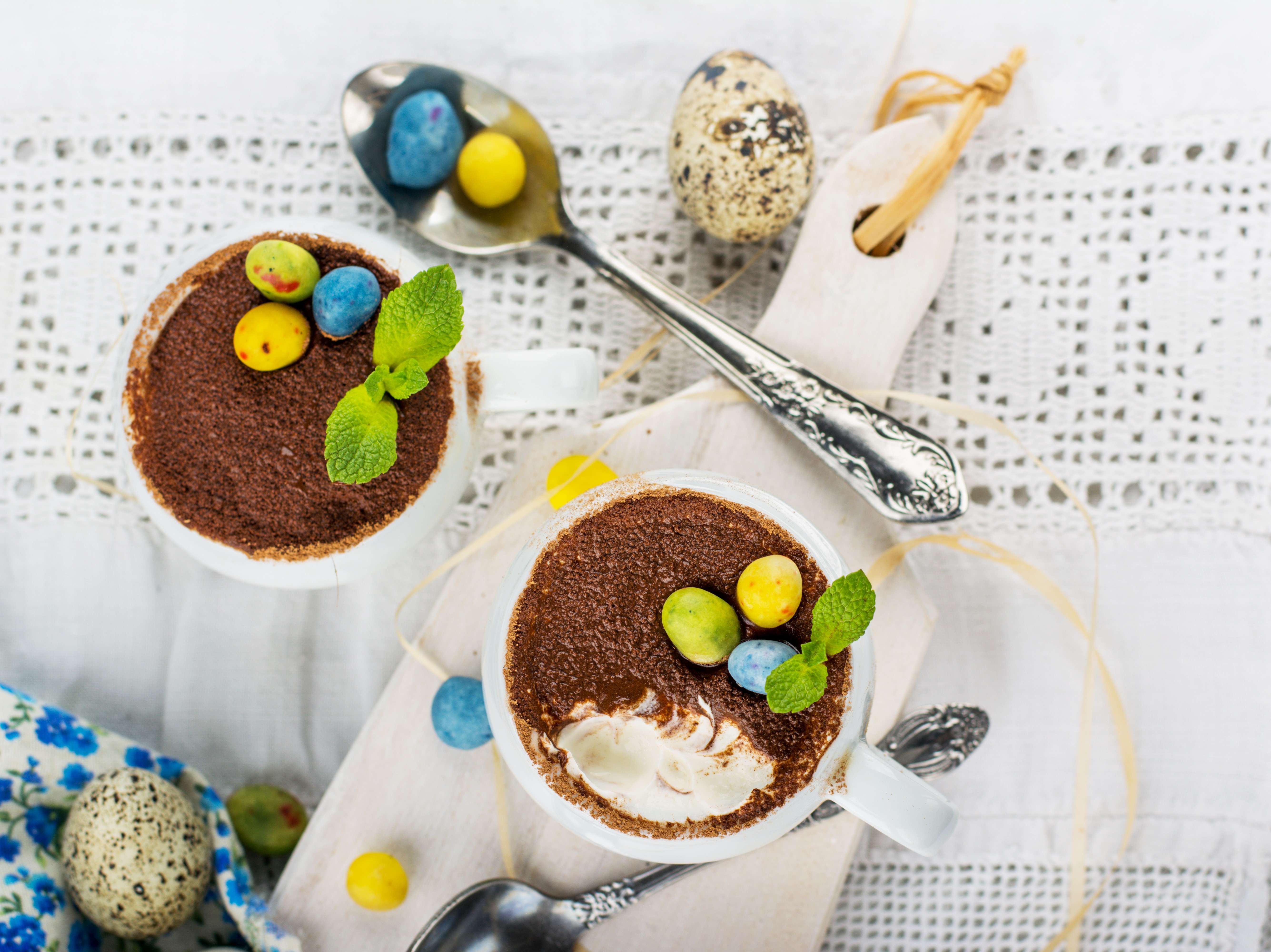 Easter Tiramisu Desserts with Chocolate Eggs HD Wallpaper