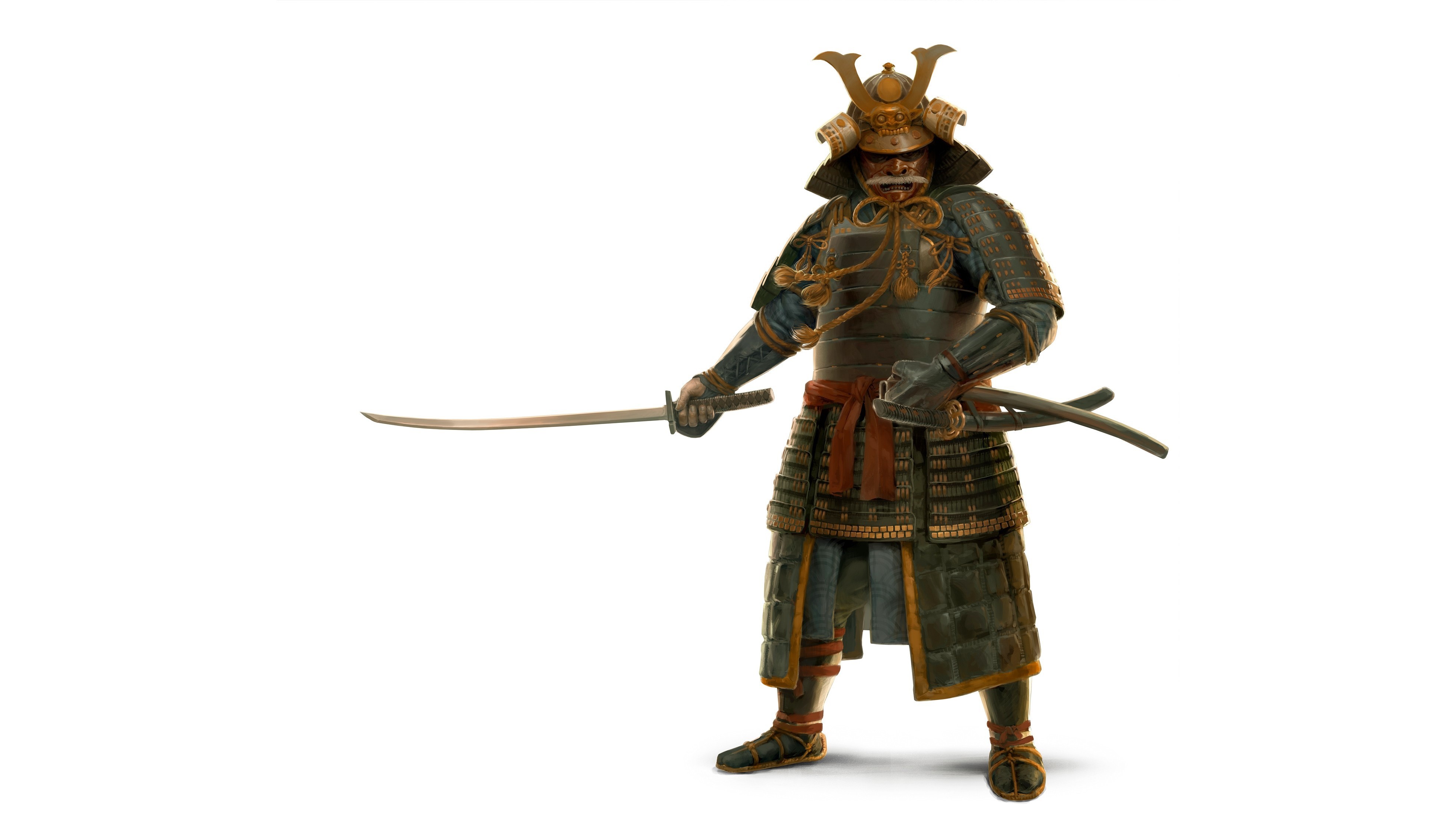 Samurai warrior in armor with katanas HD Wallpaper