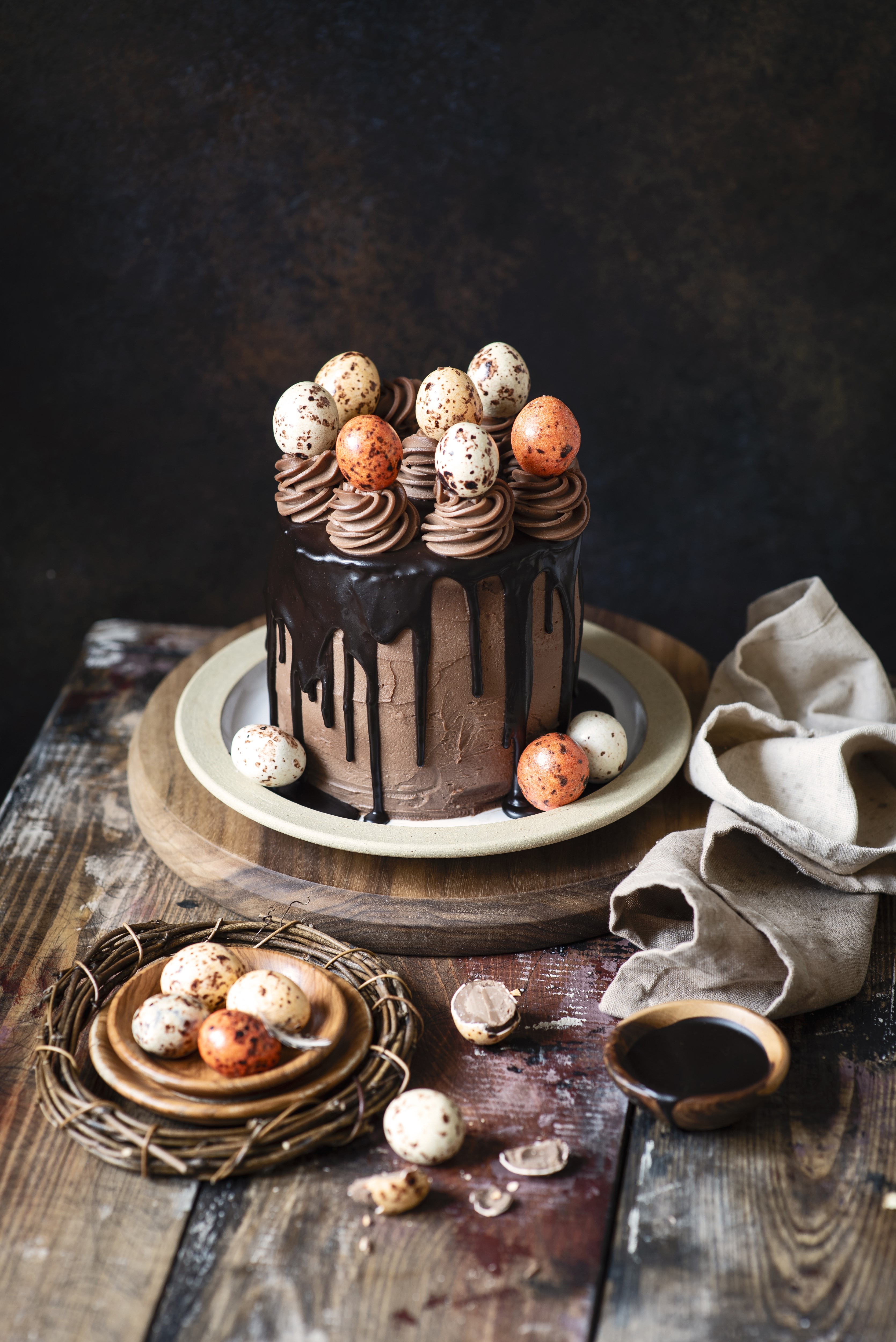 Chocolate cake decorated with chocolate eggs HD Phone Wallpaper