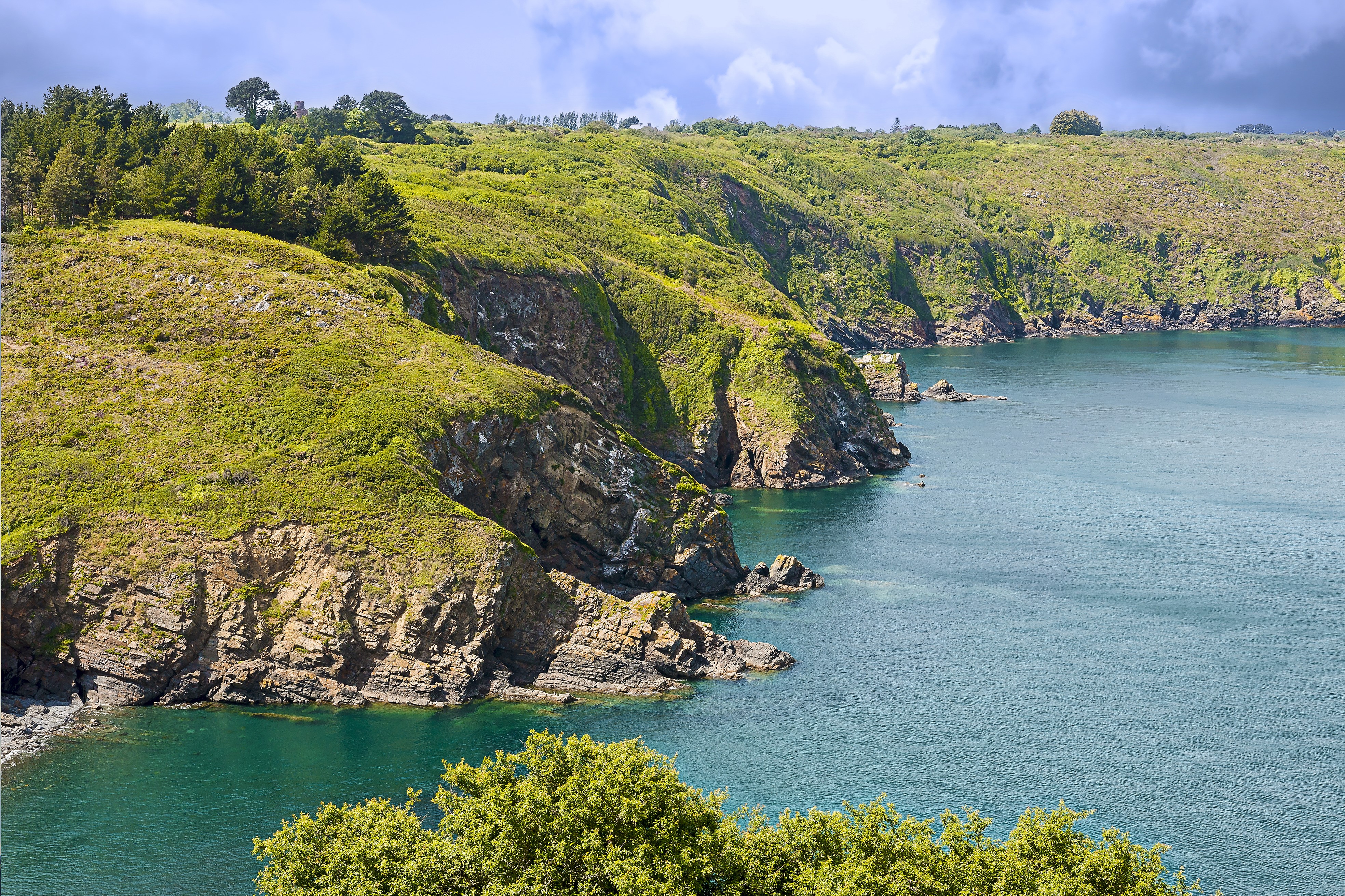 4K Plouezec Brittany France Coast Bay Crag Moss HD Wallpaper