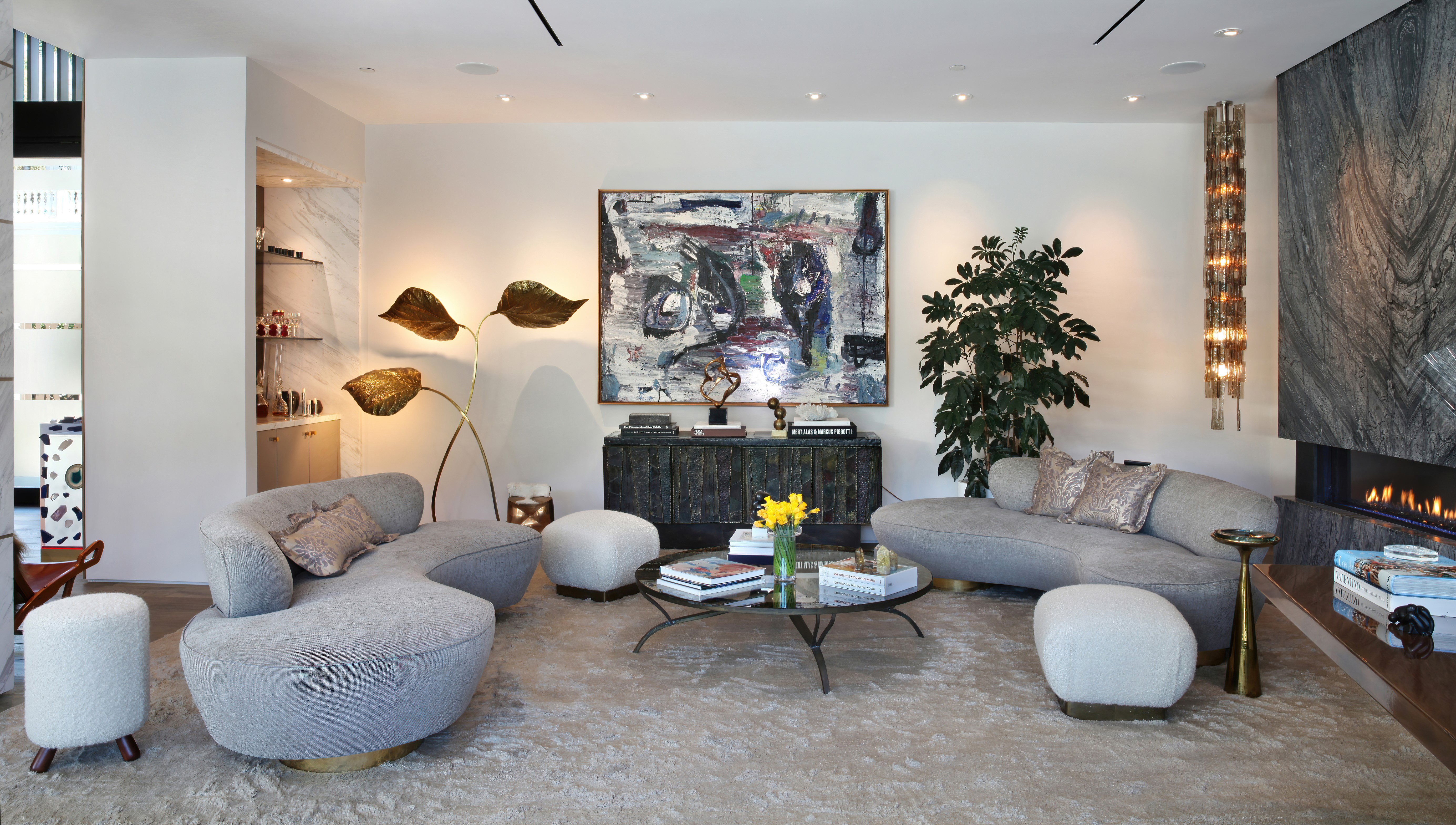 Interior Design of a Modern Living Room with Abstract Art HD Wallpaper
