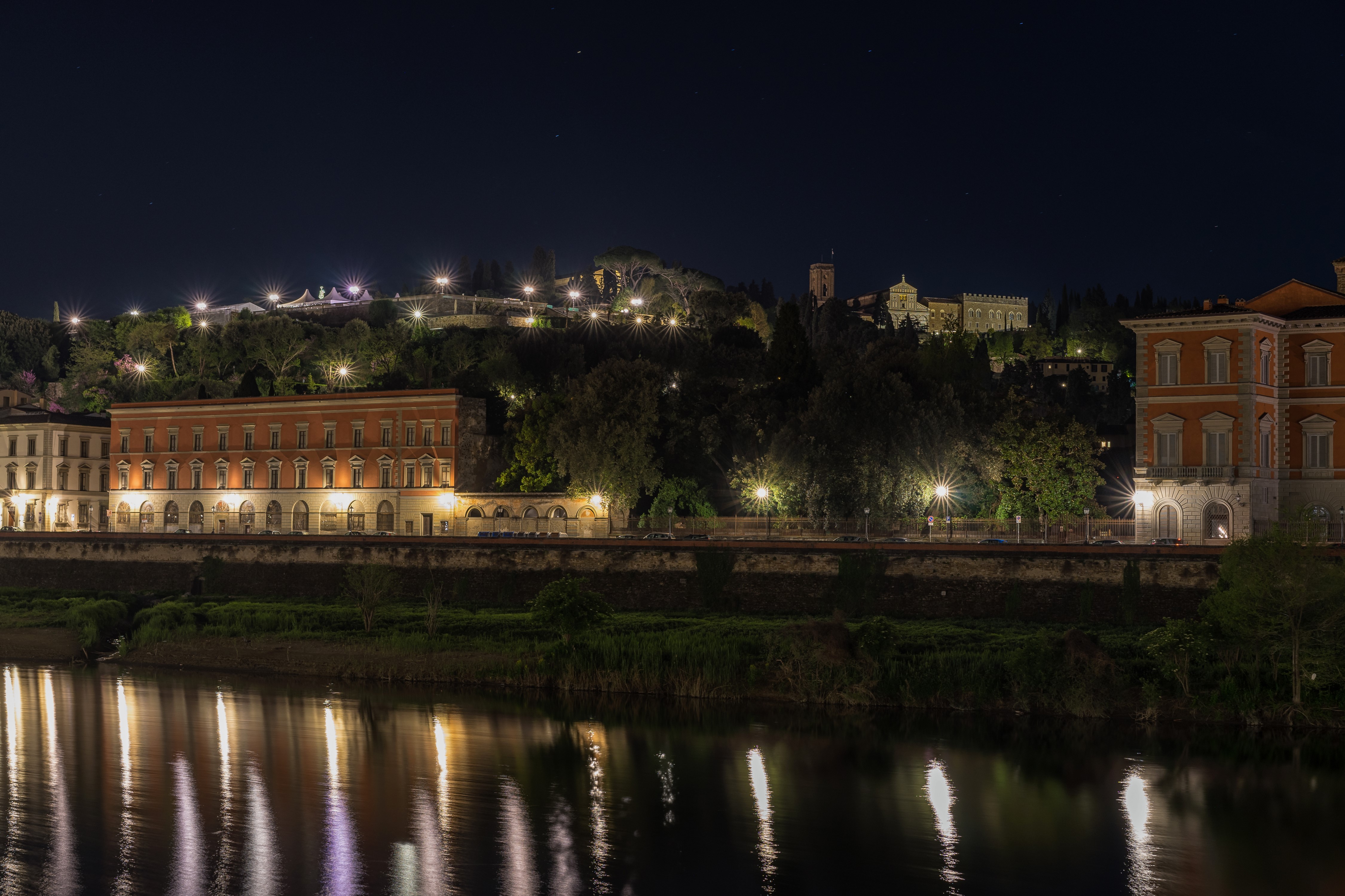 Florence, Italy at Night with River and Buildings HD Wallpaper