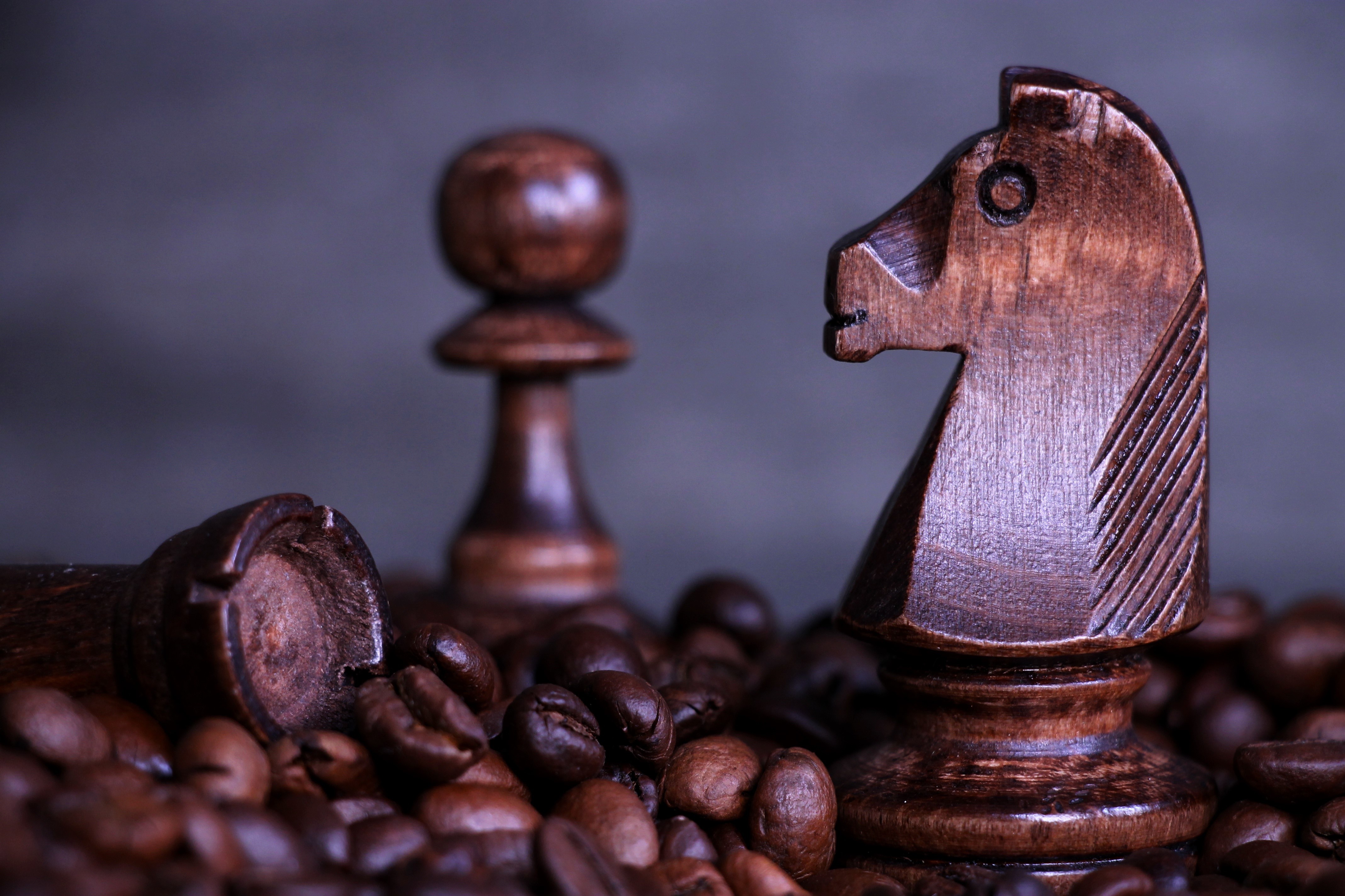 Wooden Chess Pieces and Coffee Beans HD Wallpaper