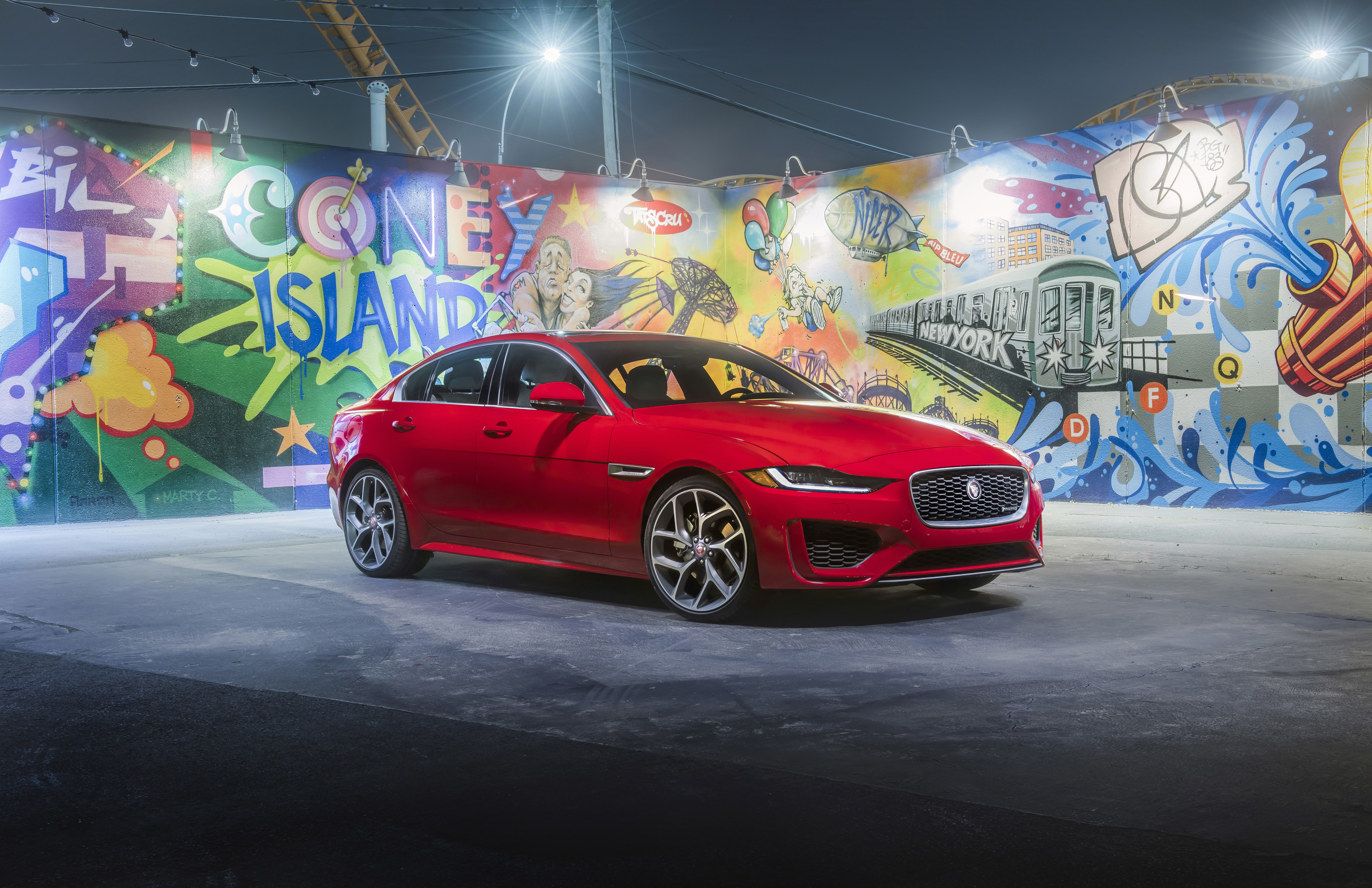 Red Jaguar 2020 XE P300 R-Dynamic at Coney Island HD Wallpaper