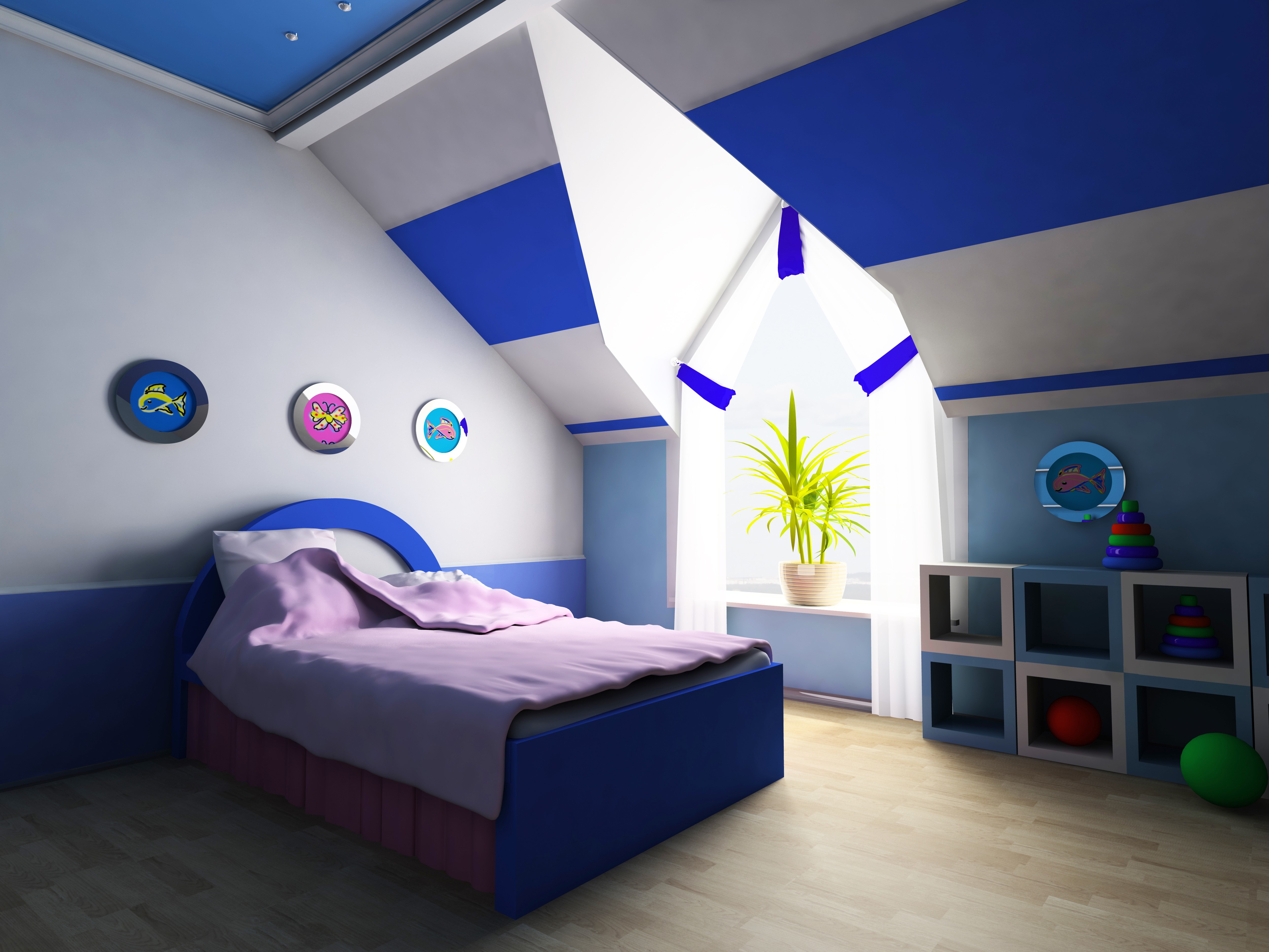 Children's room interior design with a bed HD Wallpaper