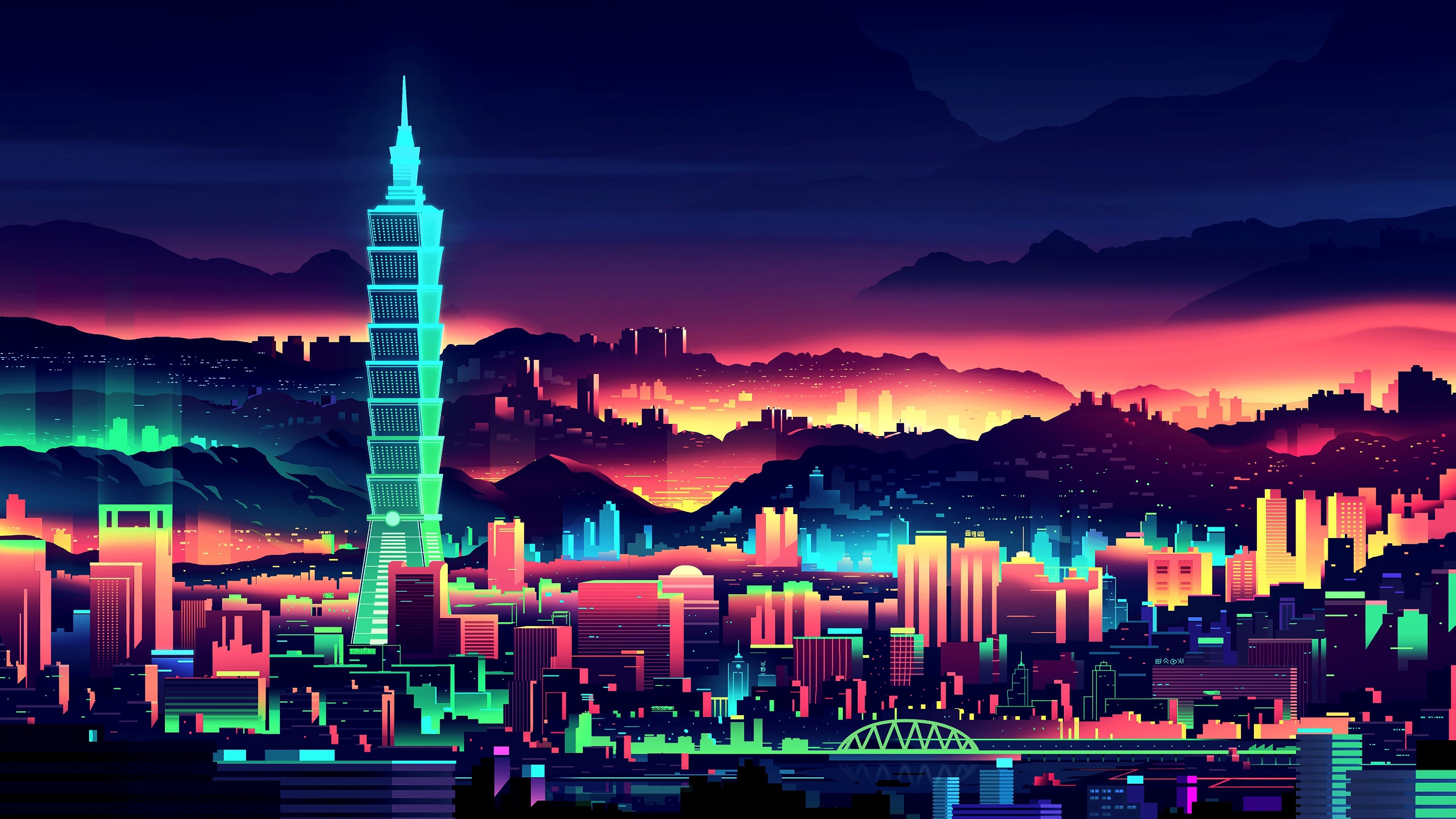 Synthwave Cityscape by Romain Trystram HD Wallpaper