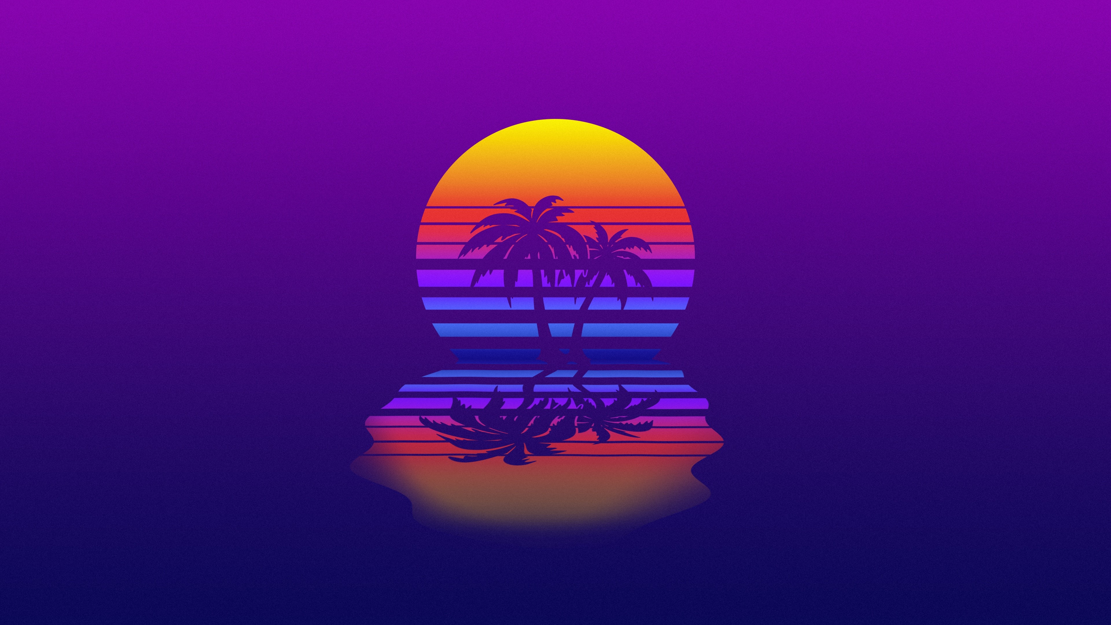 4K Synthwave Sun and Palms Reflection HD Wallpaper