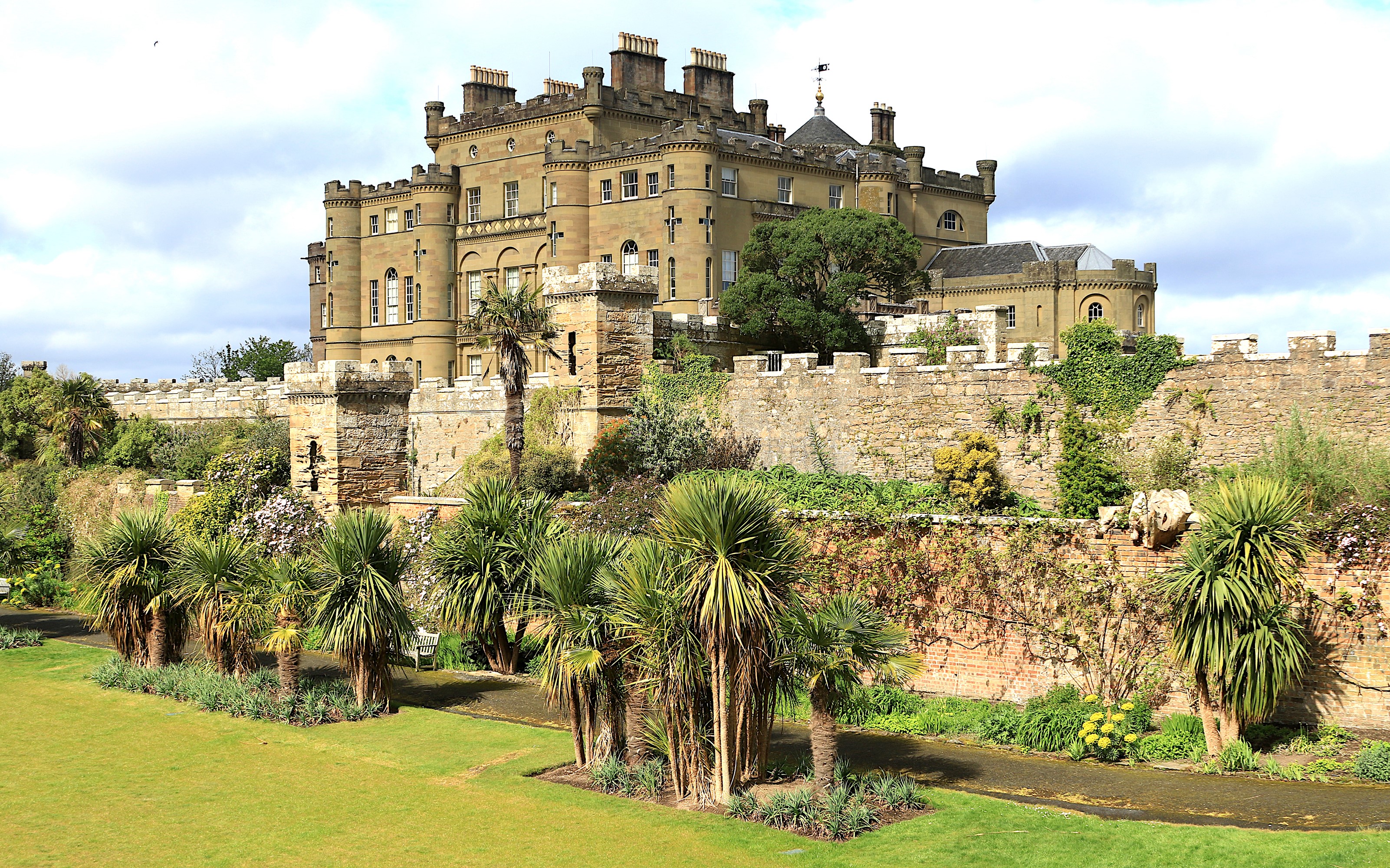 Culzean Castle, Scotland with palm trees and garden HD Wallpaper