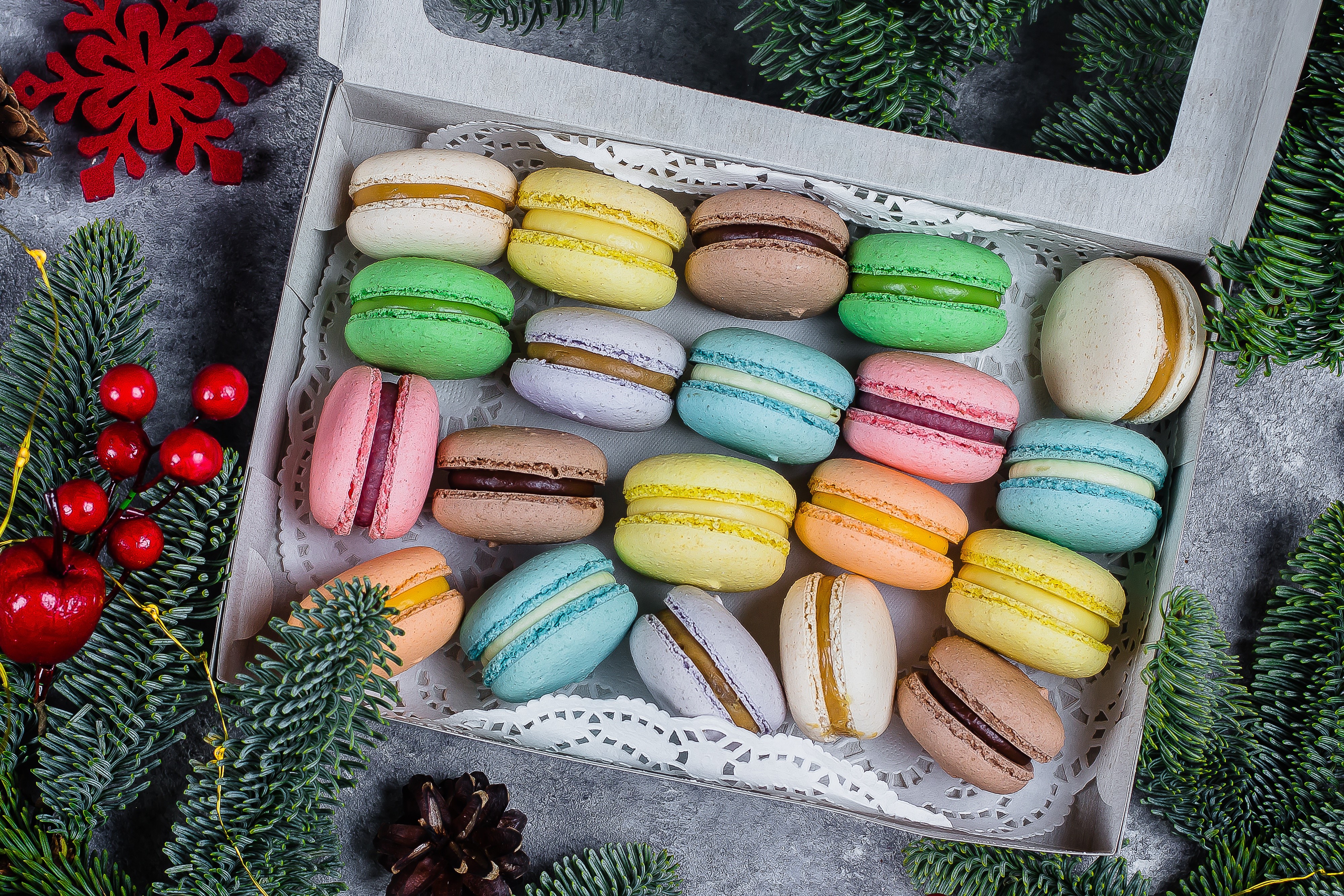 4K Multicolor Macarons in a Box HD Wallpaper
