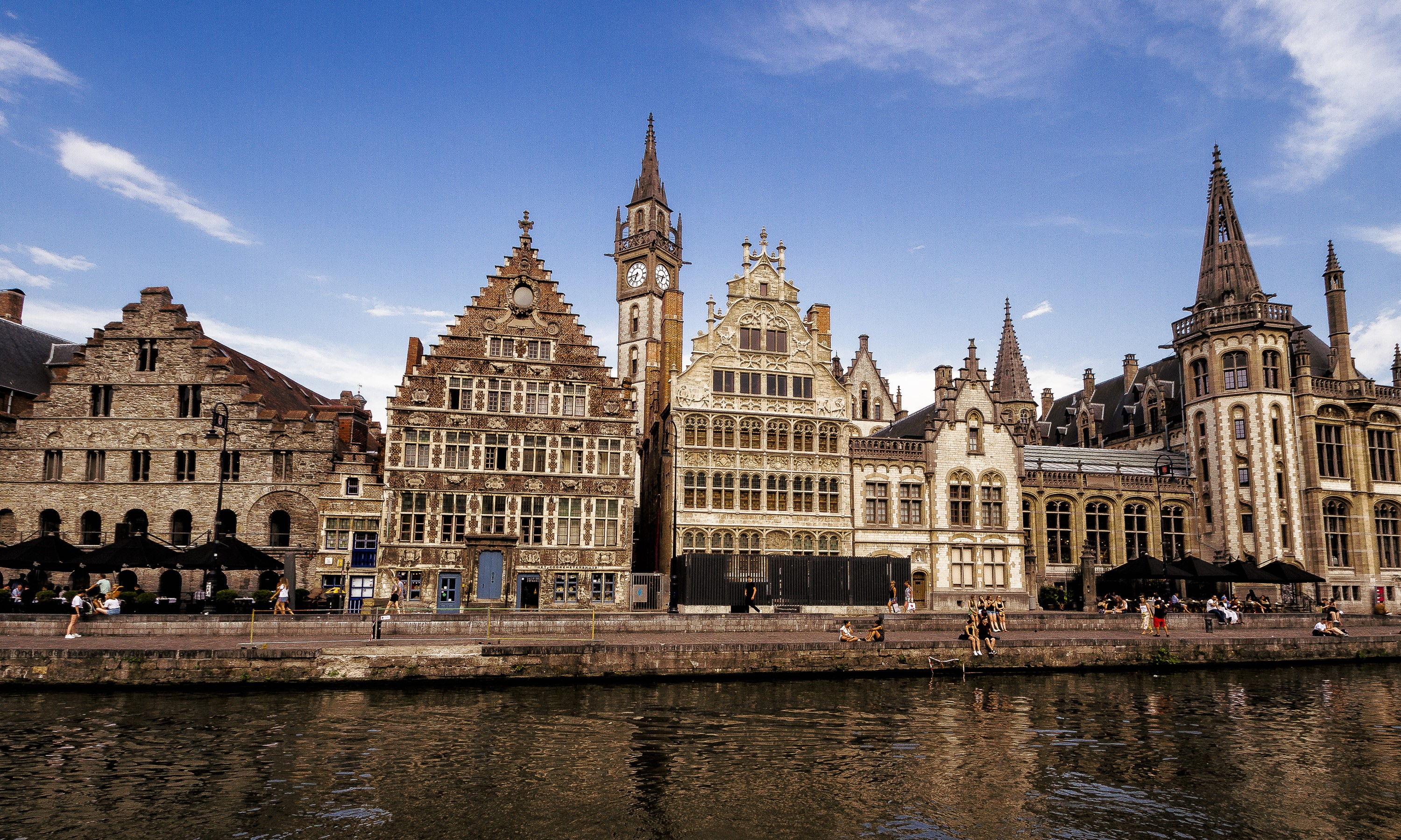 Graslei and Korenlei waterfront in Ghent, Belgium HD Wallpaper