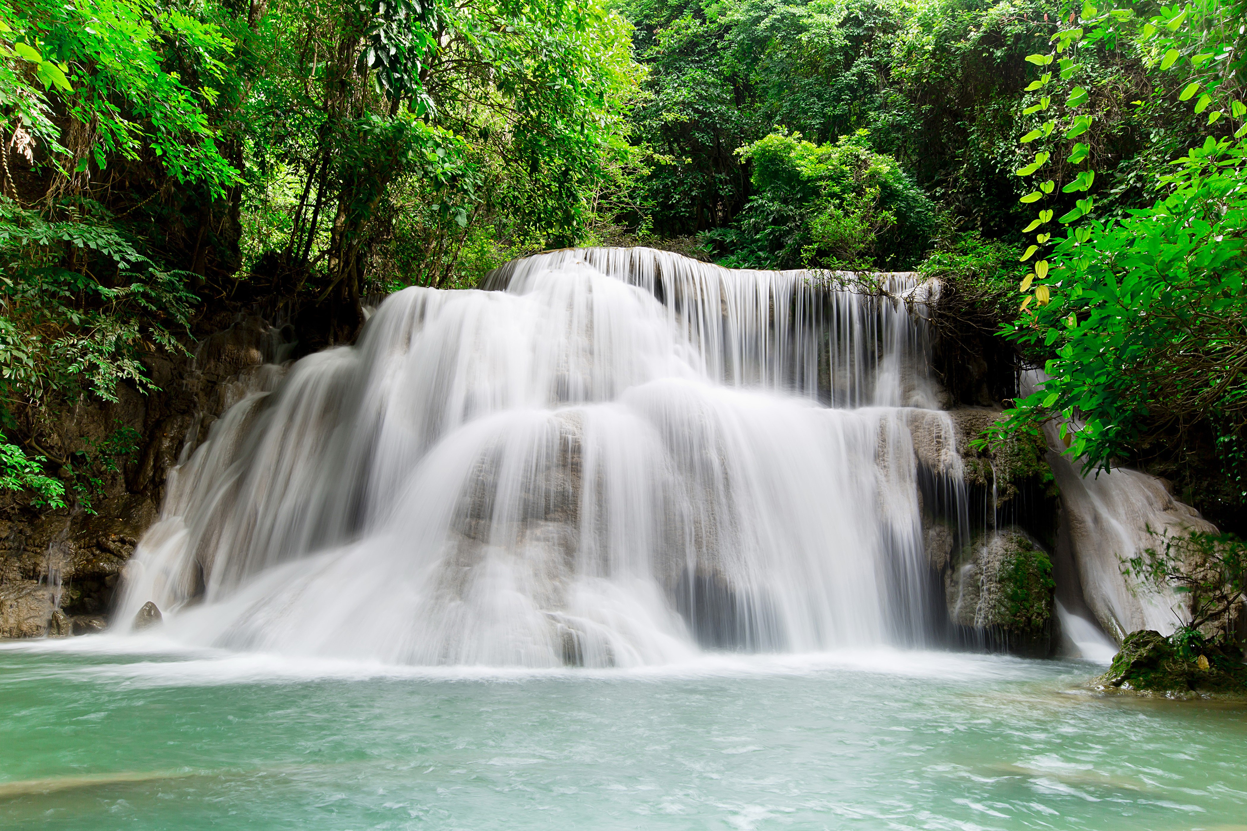 Waterfall in Kanchanaburi, Thailand HD Wallpaper