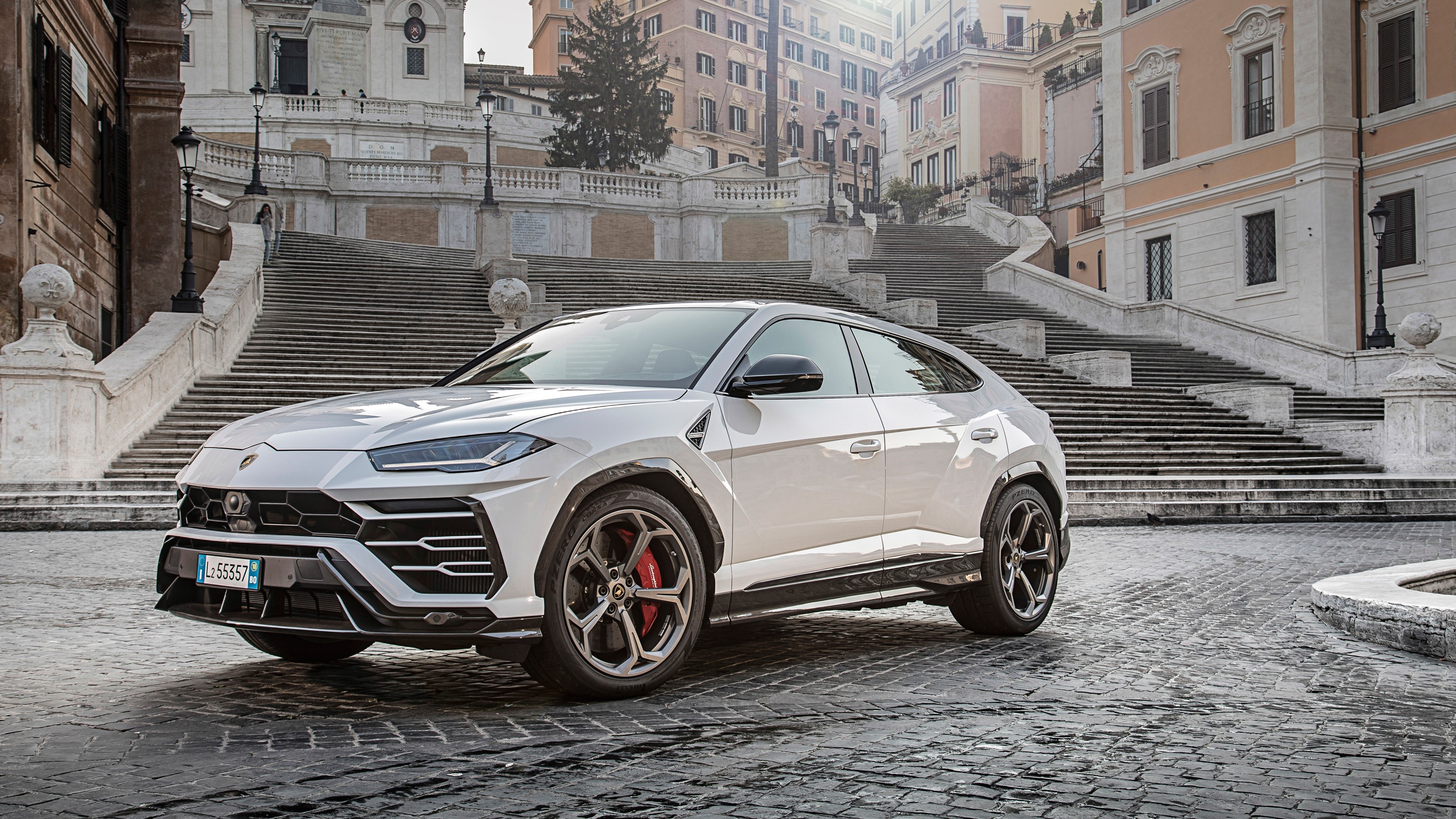 White Lamborghini Urus on Spanish Steps HD Wallpaper
