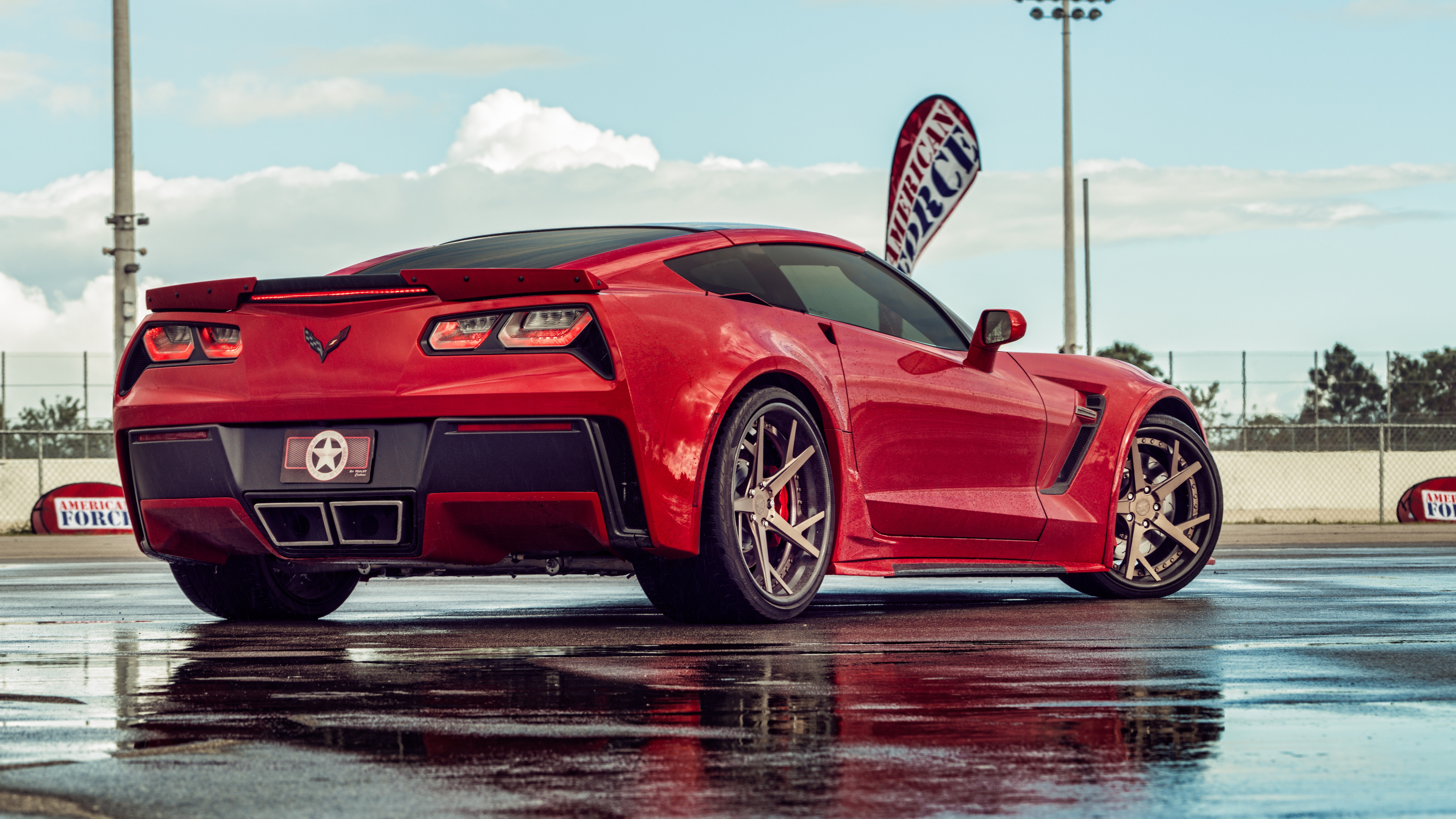 Red Chevrolet Corvette C7 Back View HD Wallpaper