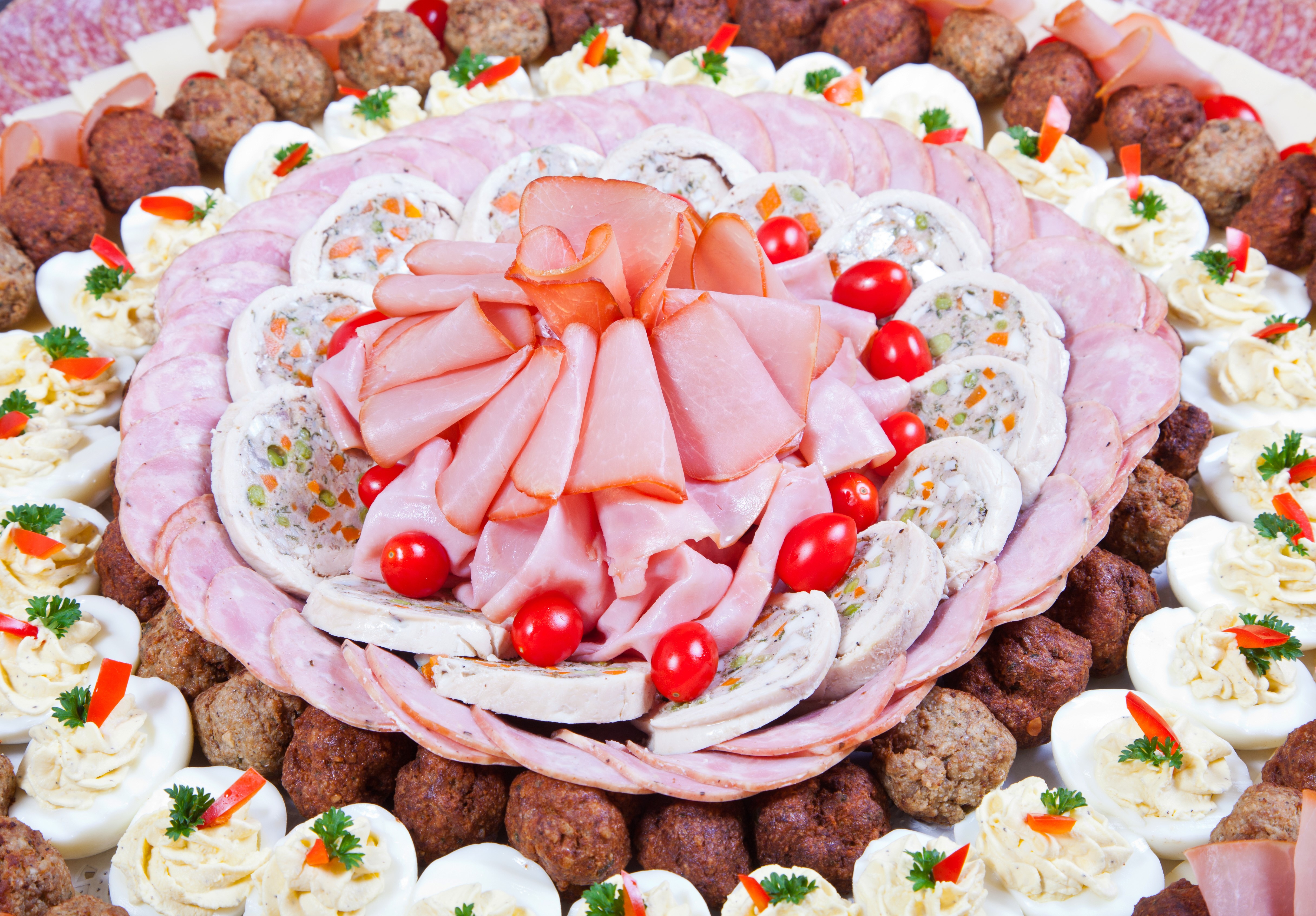Meat and Egg Platter with Ham and Meatballs HD Wallpaper