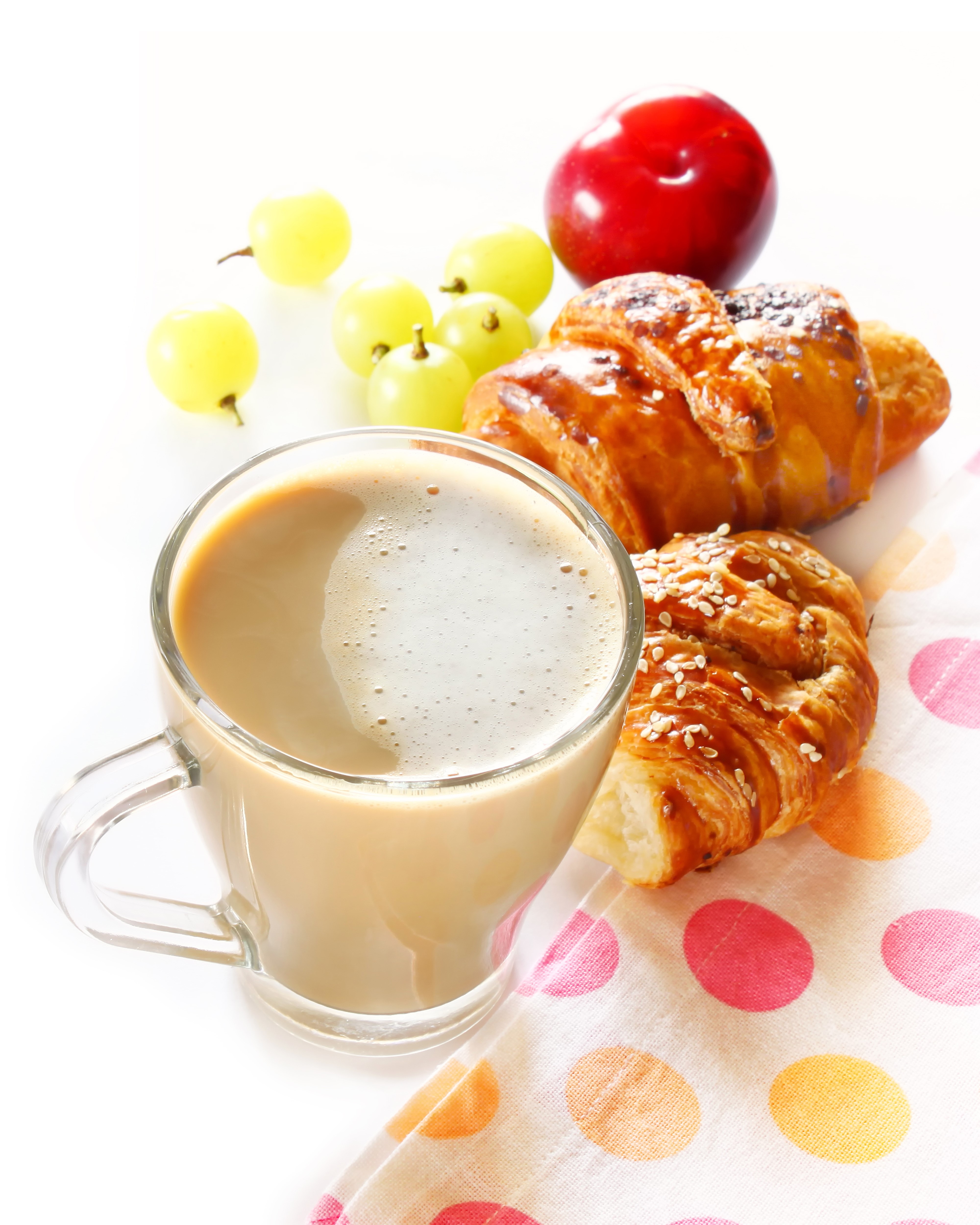 Coffee with Croissants and Fruit HD Phone Wallpaper