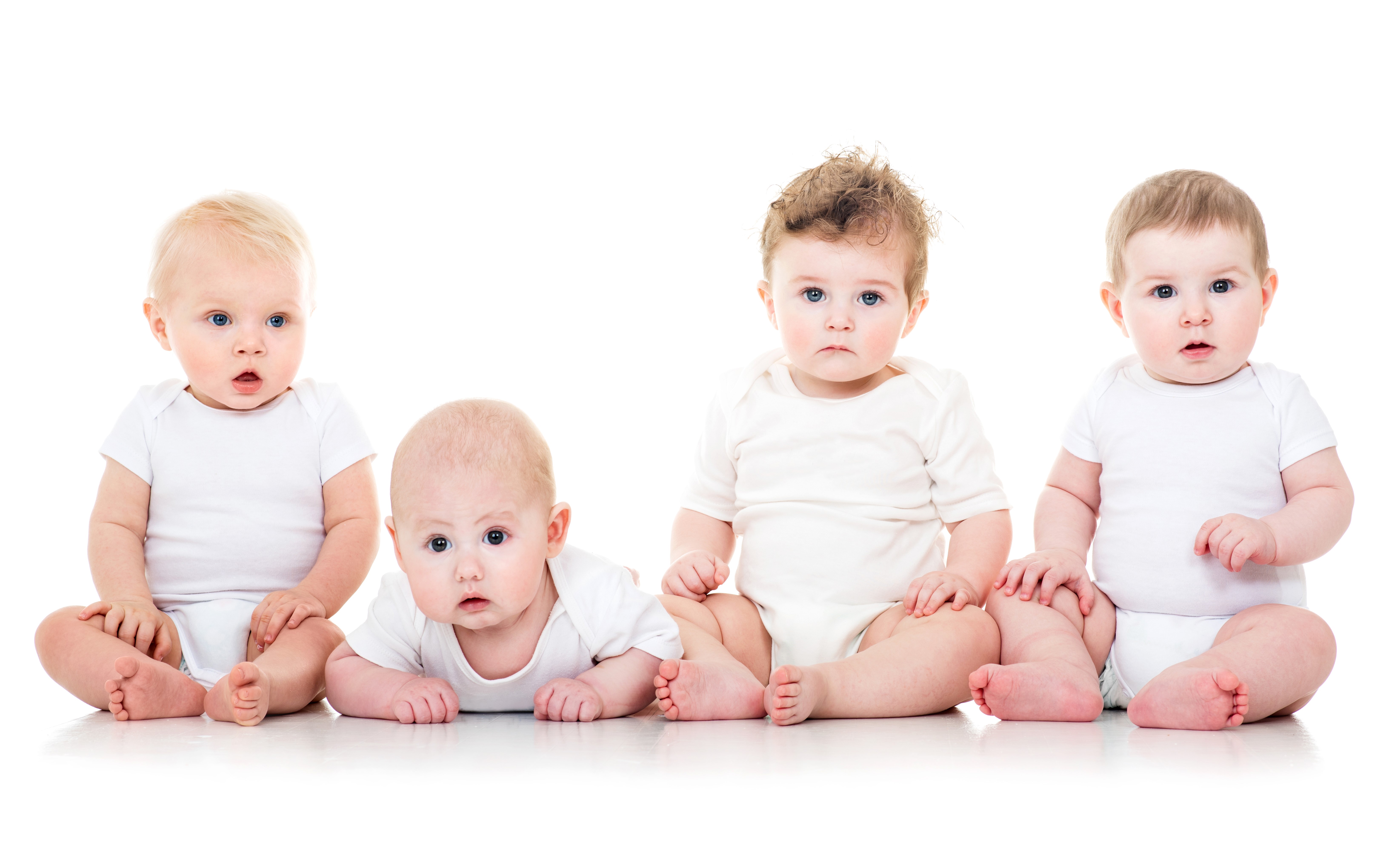 Four Infants on White Background HD Wallpaper