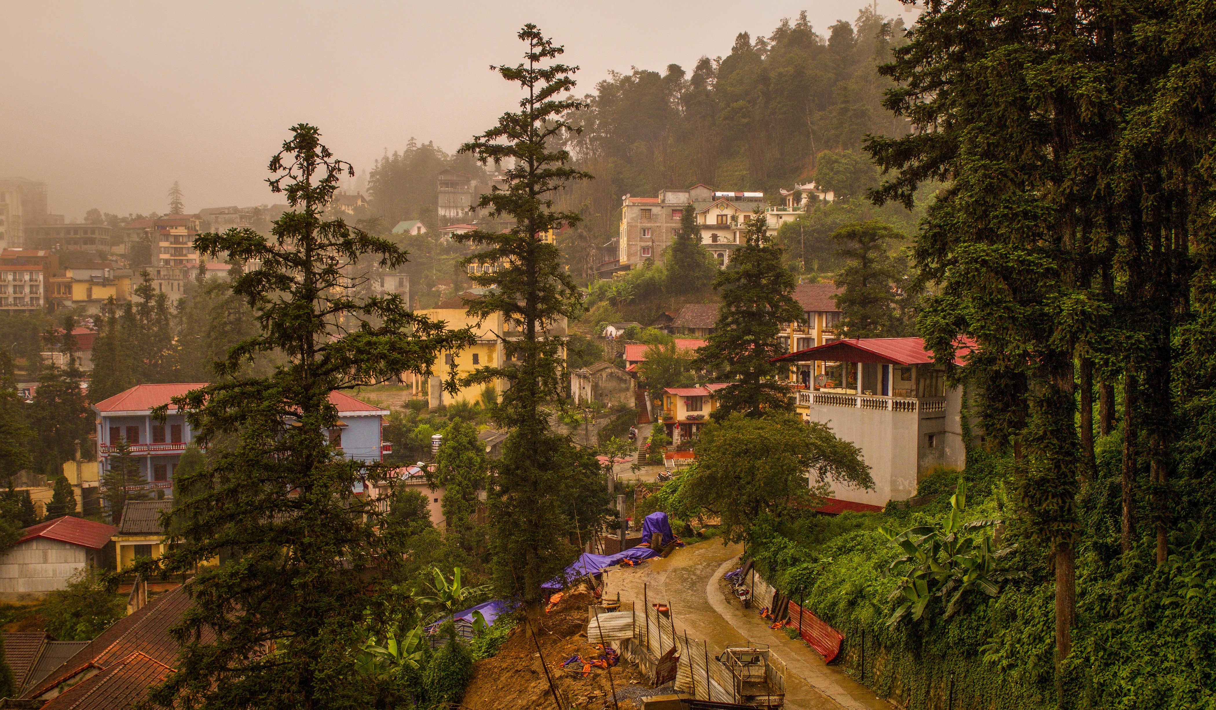Sapa, Vietnam Houses and Trees HD Wallpaper