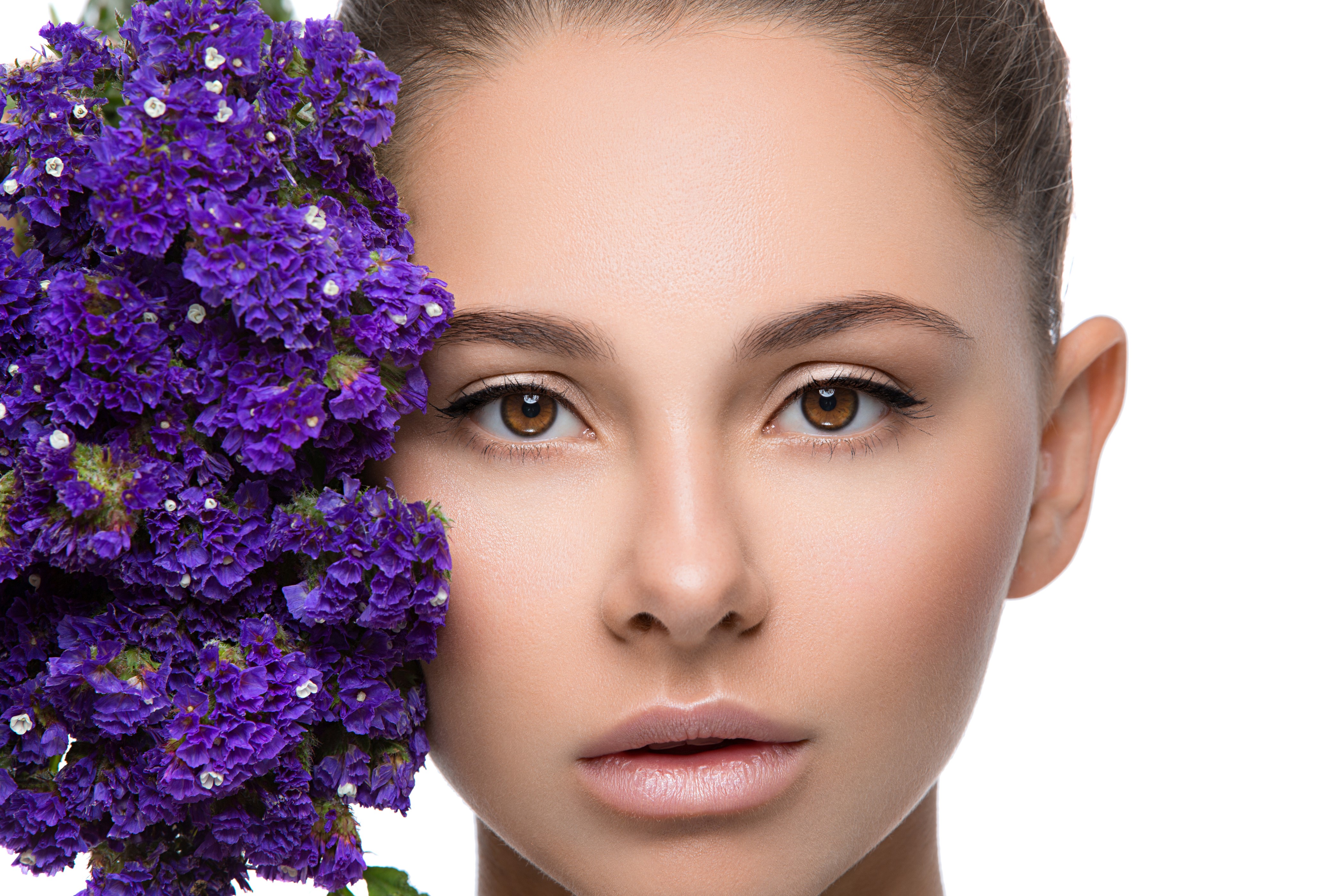 Woman's Face with Purple Flowers HD Wallpaper