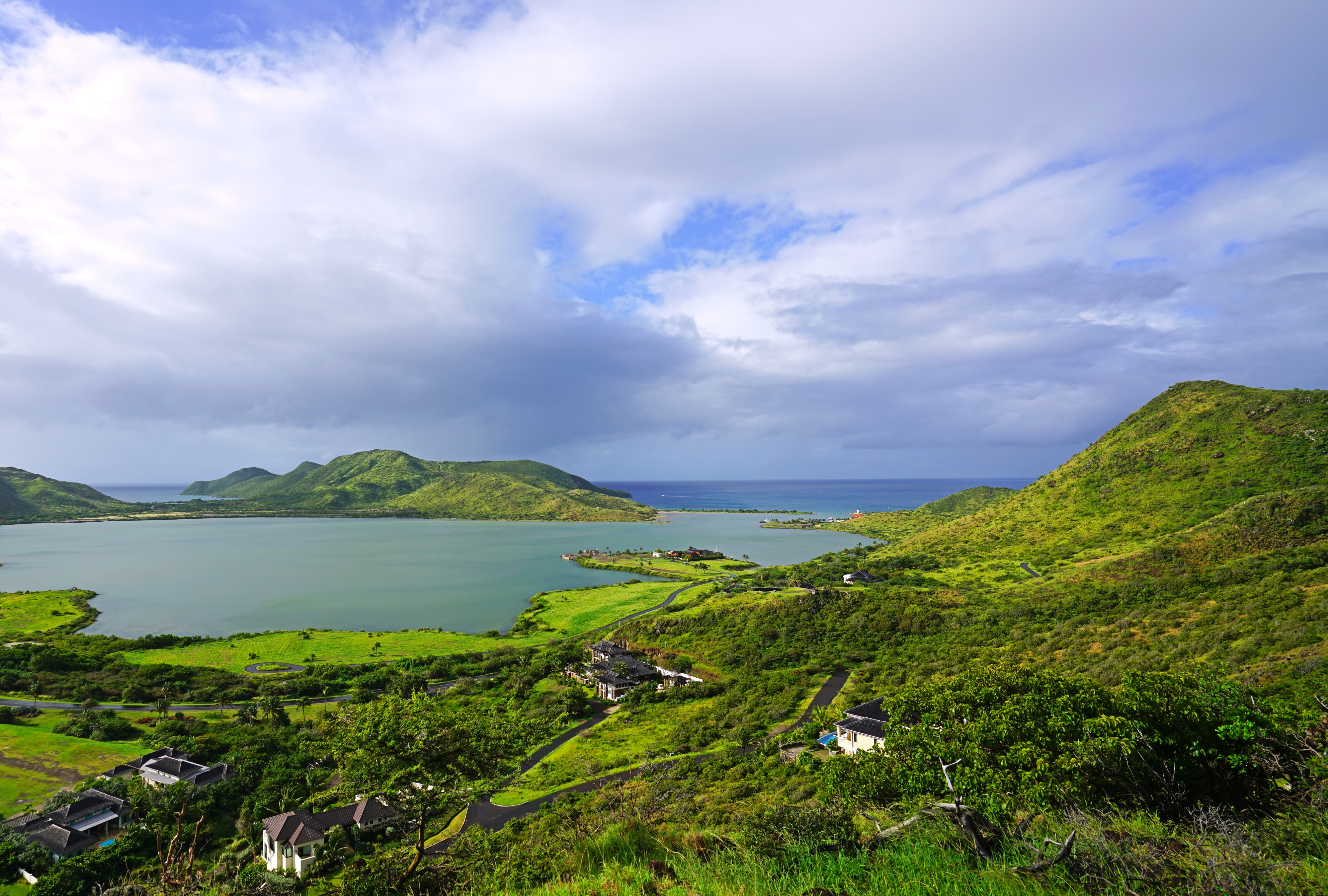 Christophe Harbour Saint Kitts Caribbean Bay with Houses HD Wallpaper