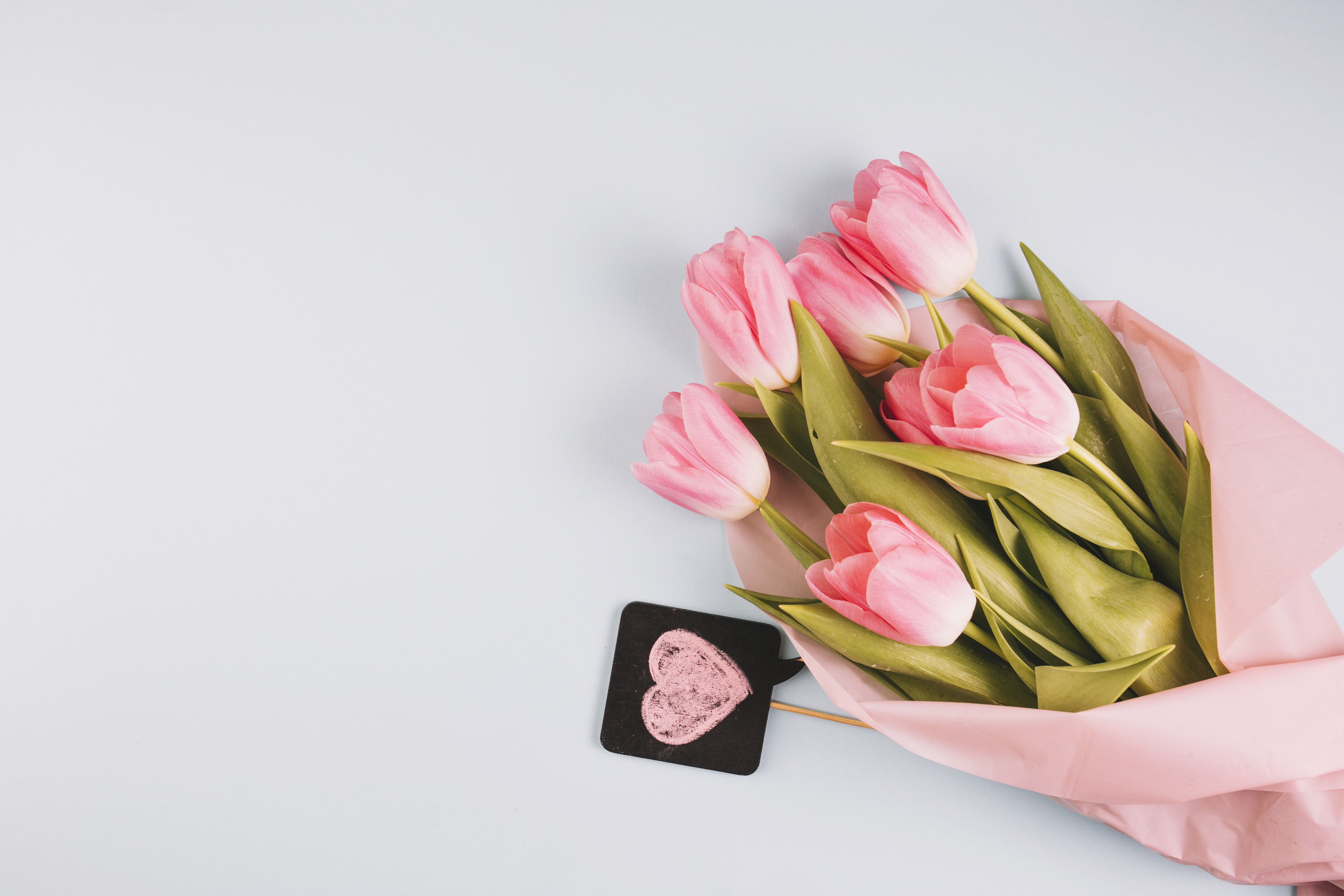 Pink Tulips Bouquet with Heart Tag HD Wallpaper
