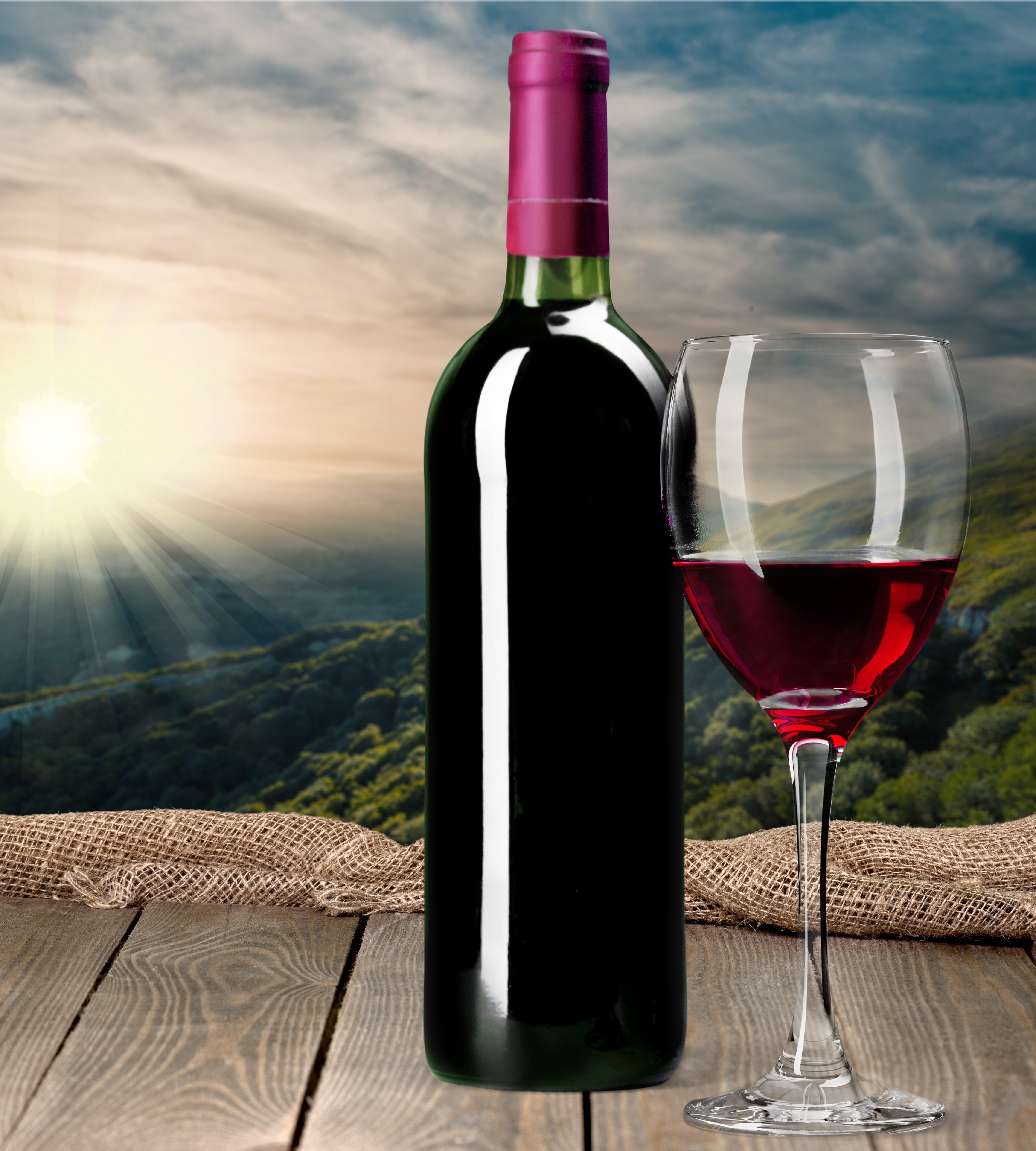 Bottle of Wine and Glass on Wood Planks HD Wallpaper