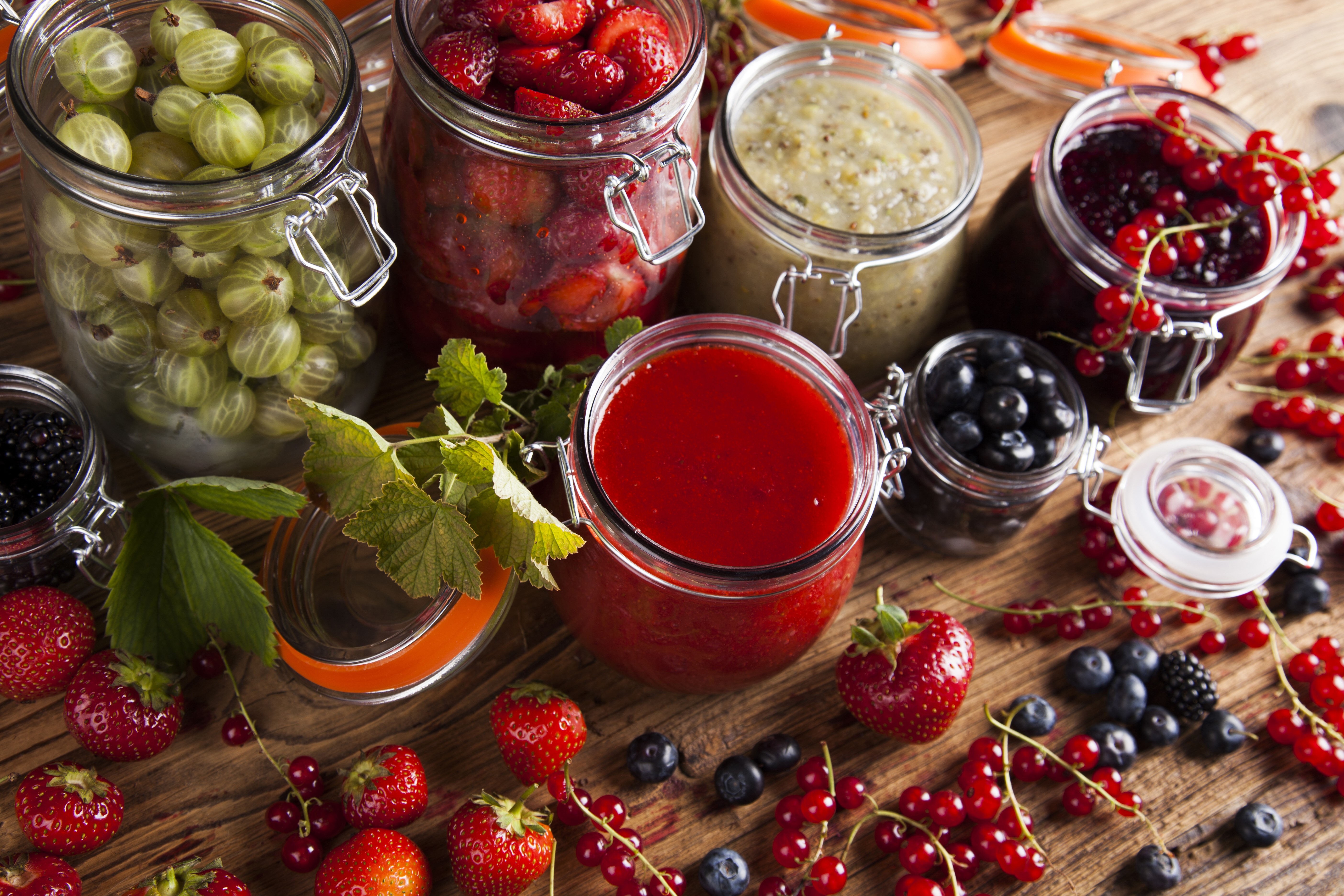Jars of Jam and Berries HD Wallpaper