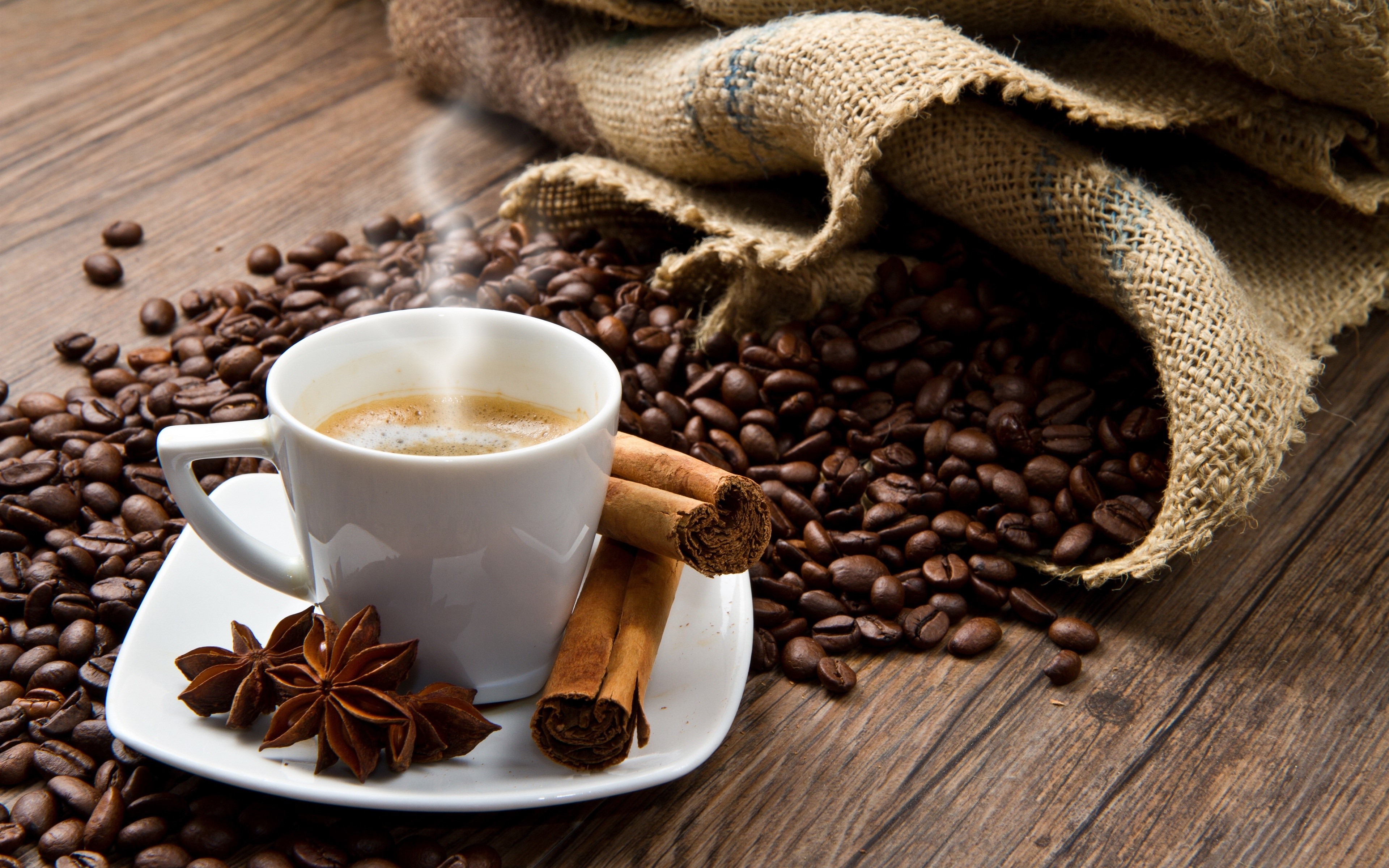 Coffee cup with cinnamon and star anise HD Wallpaper