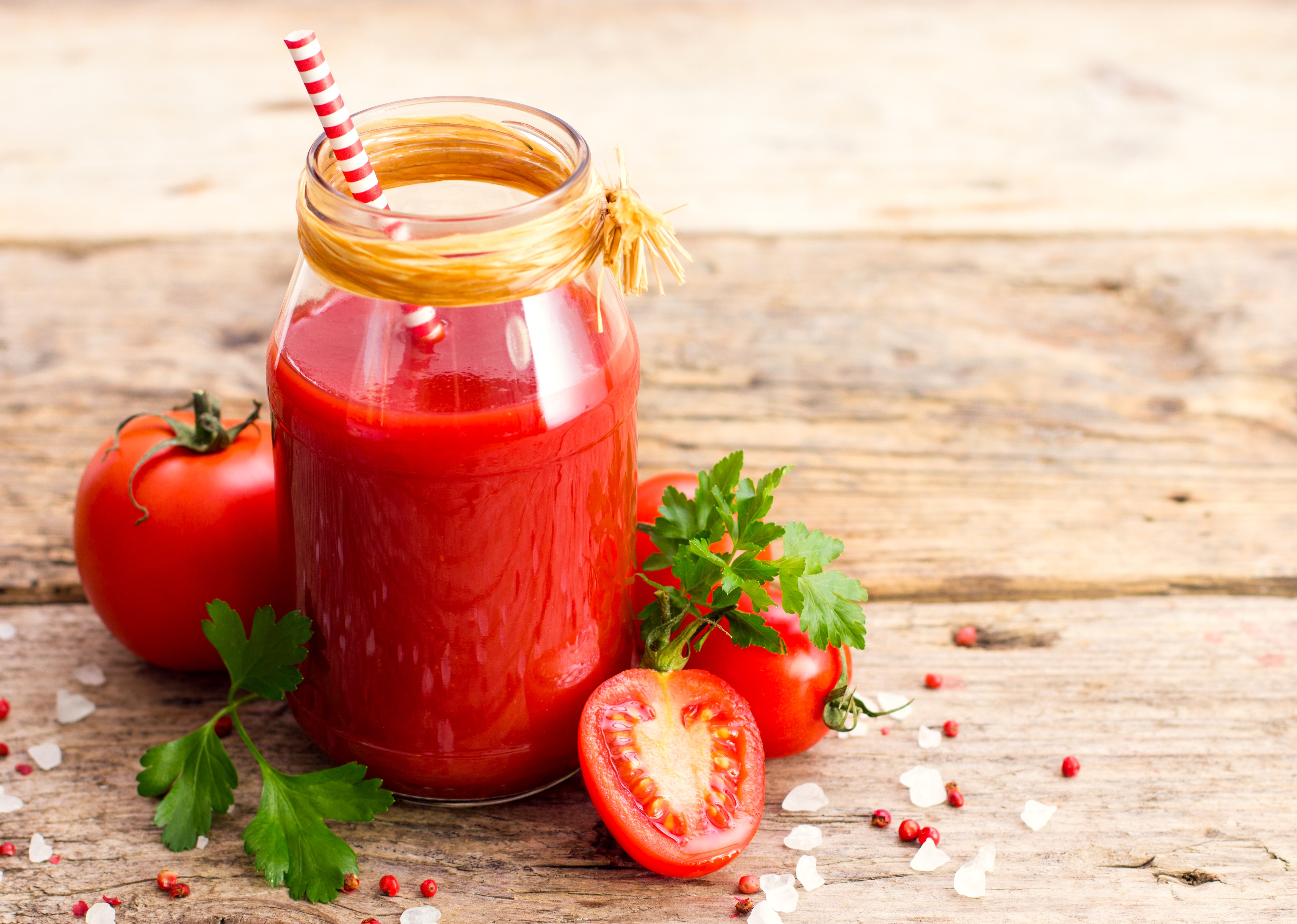 Tomato Juice in a Jar with Tomatoes and Parsley HD Wallpaper