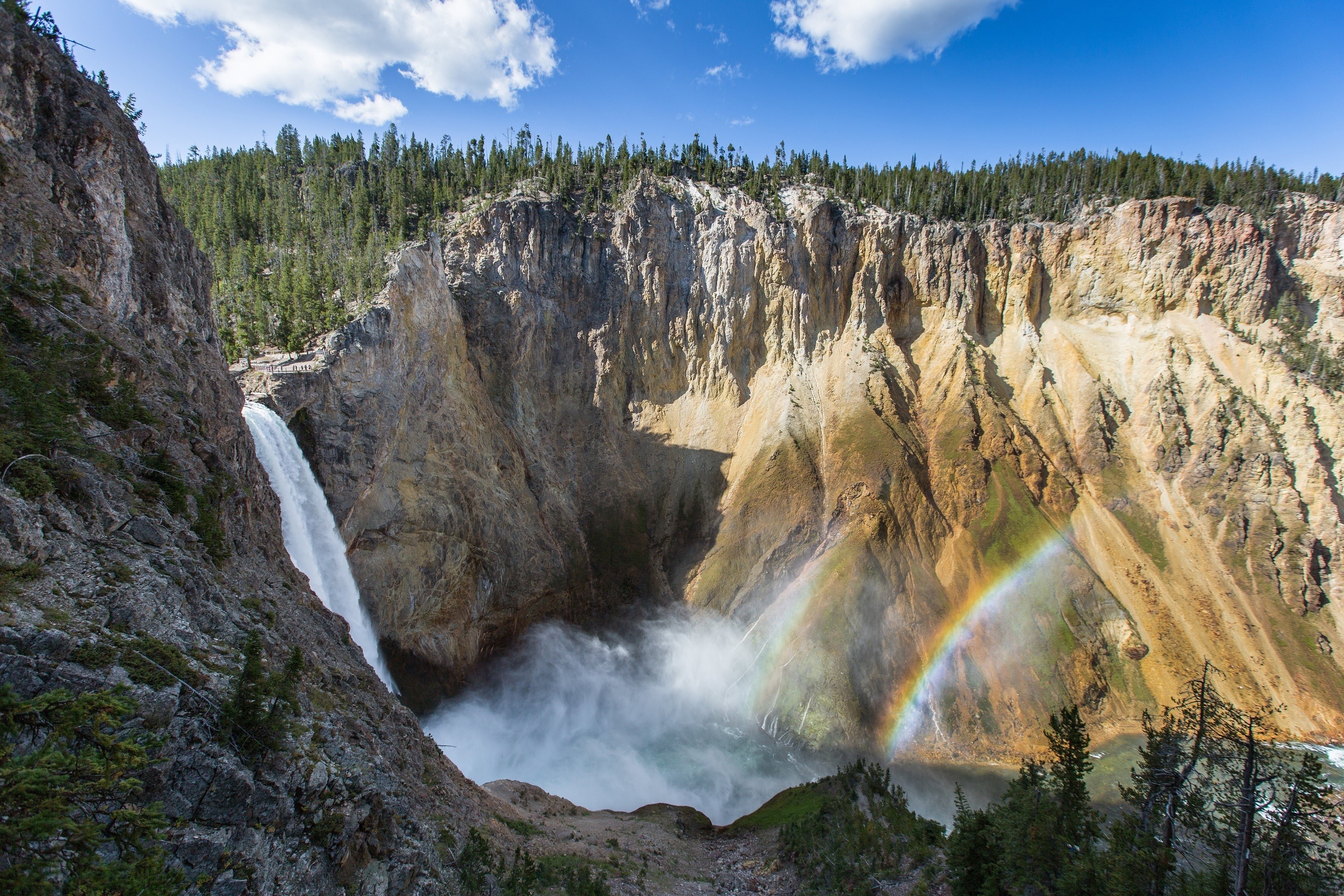 Lower Falls of the Yellowstone River with Rainbow HD Wallpaper