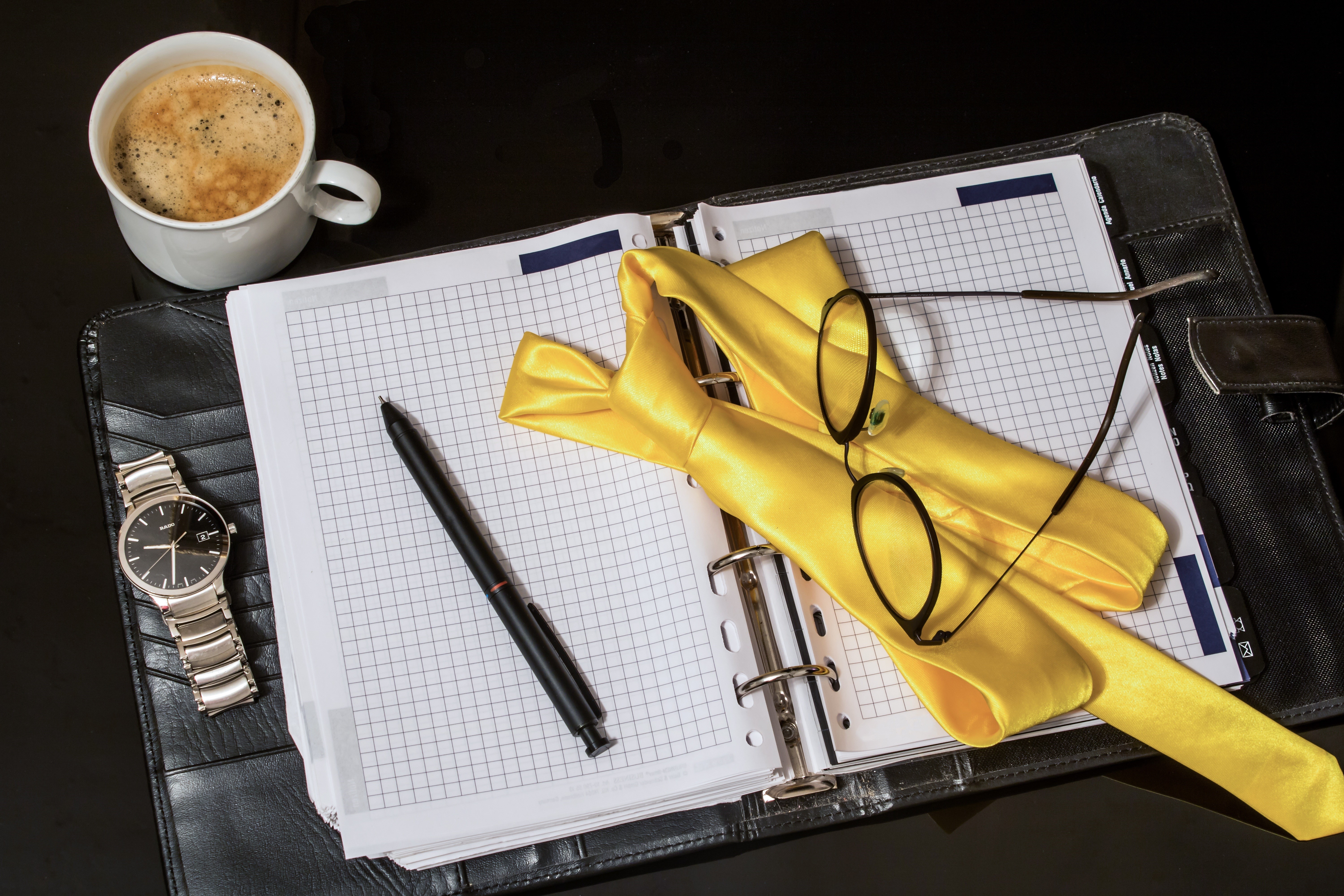 Coffee, Watch, Notepad, Pen, Necktie, Glasses HD Wallpaper