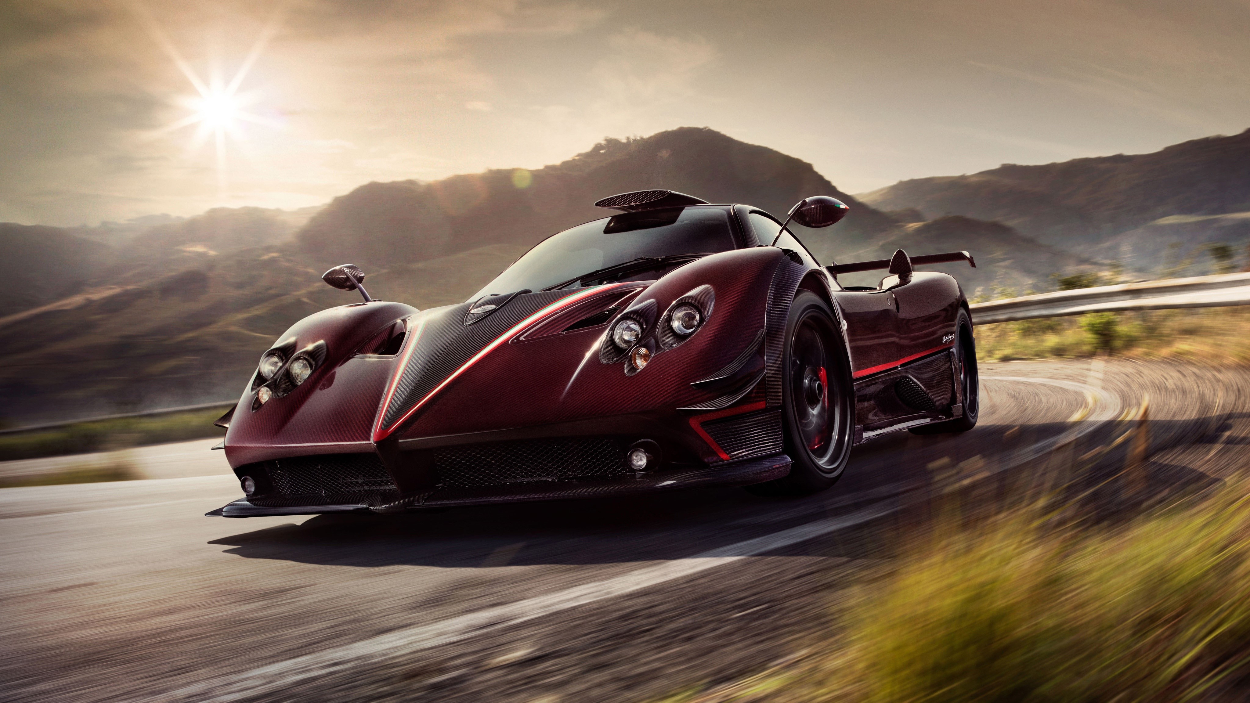 4K Wine color Pagani Zonda 2017 Fantasma Evo HD Wallpaper