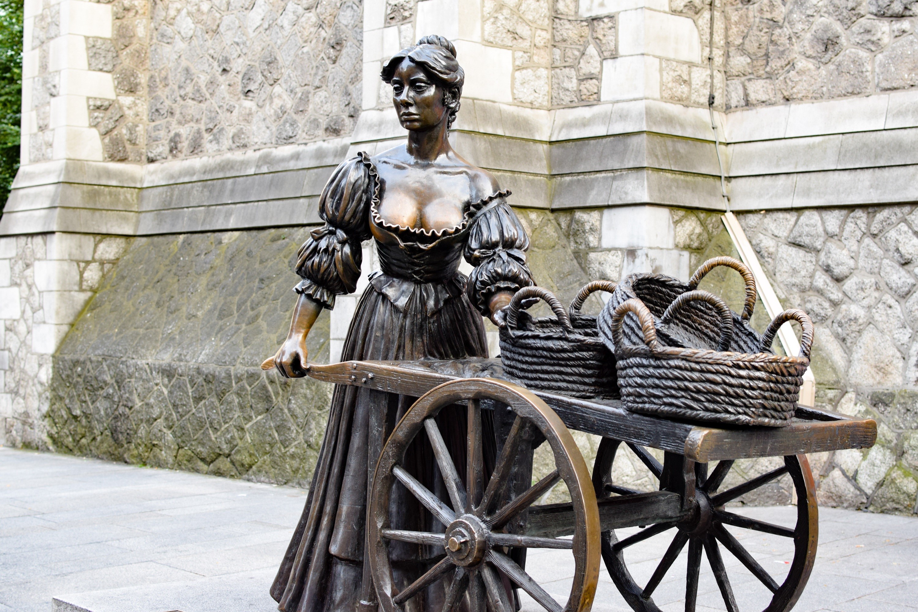 Statue of Molly Malone with baskets on a cart HD Wallpaper
