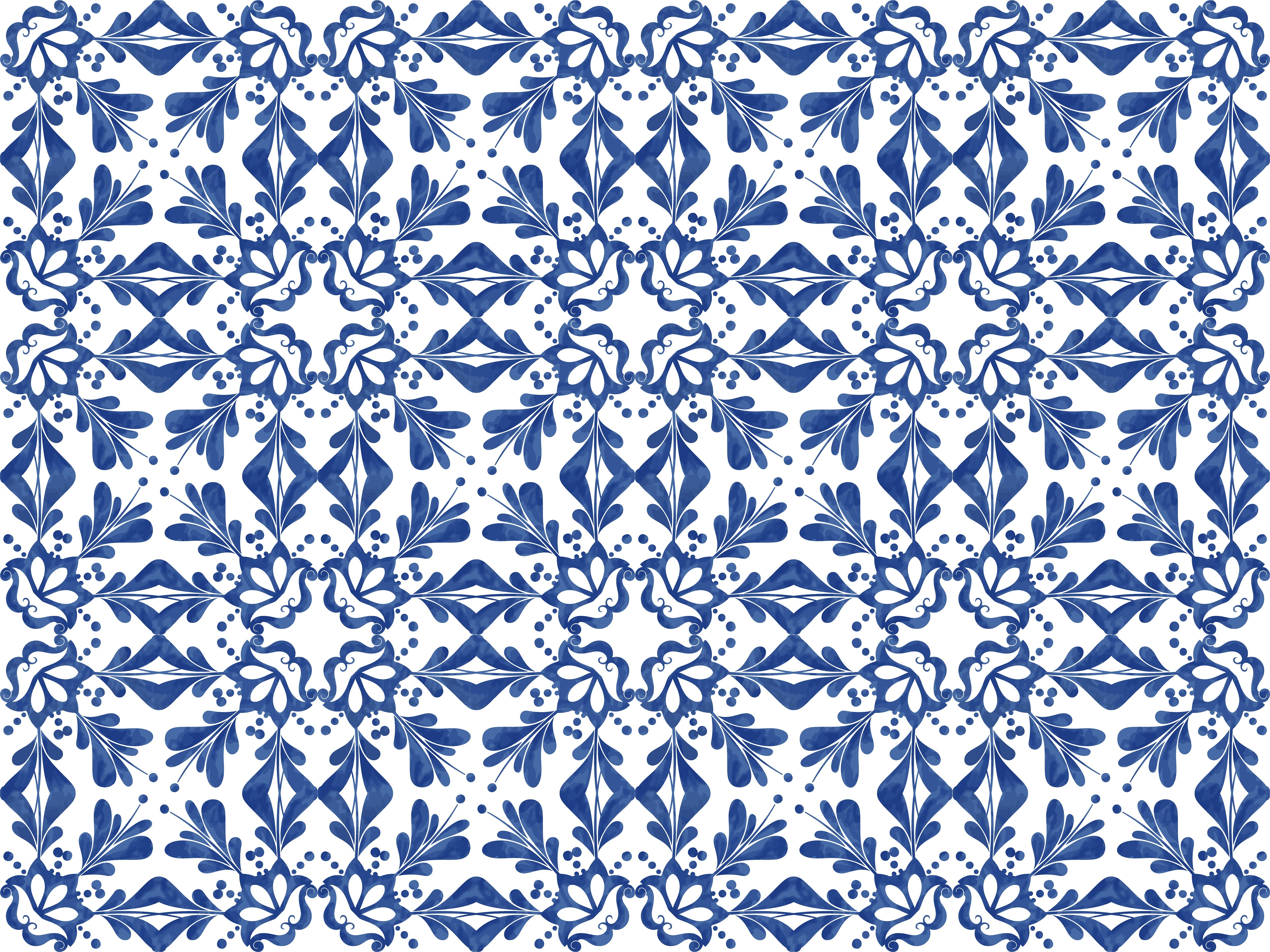 Blue and white floral tile pattern HD Wallpaper