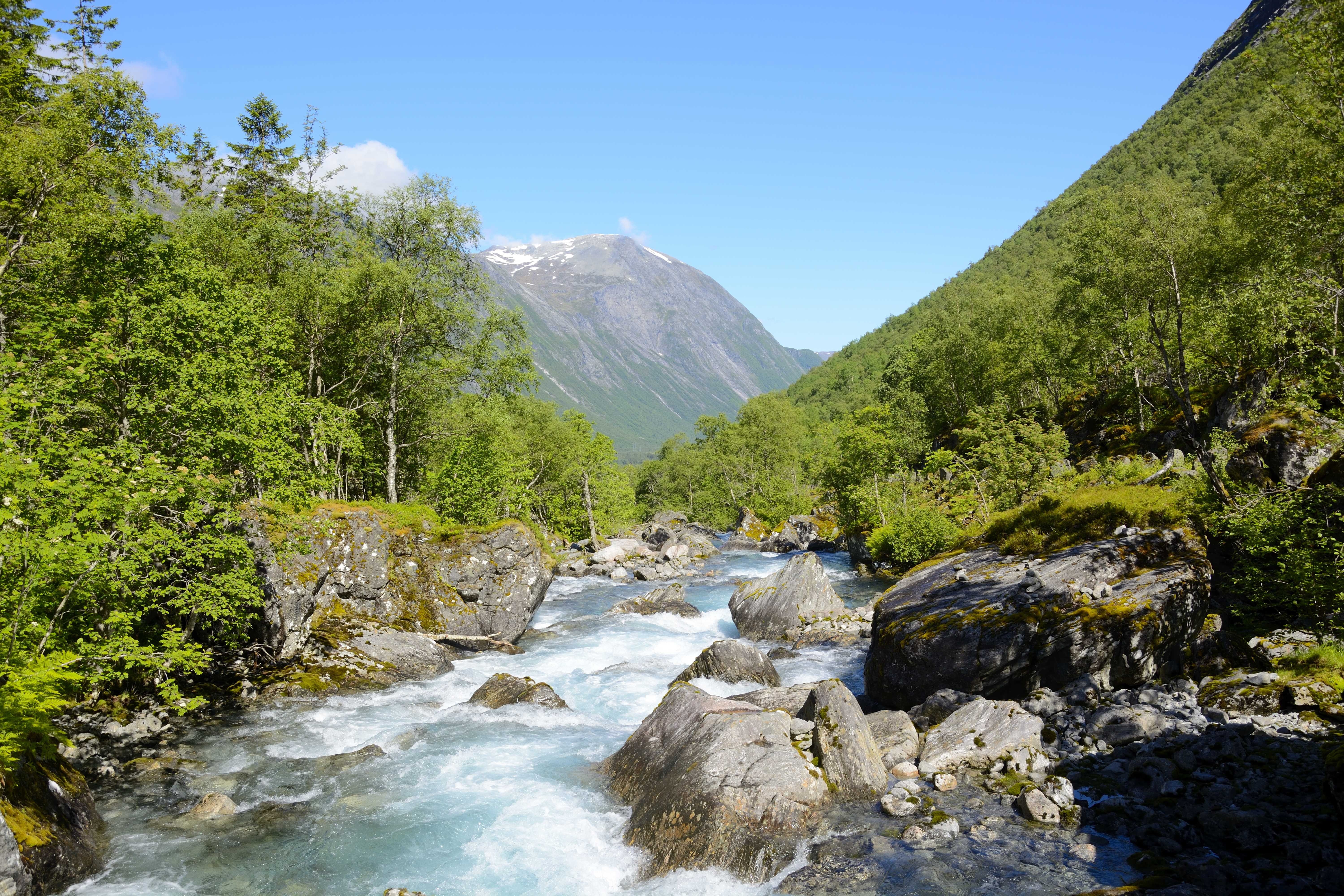River flowing through a valley in Norway HD Wallpaper