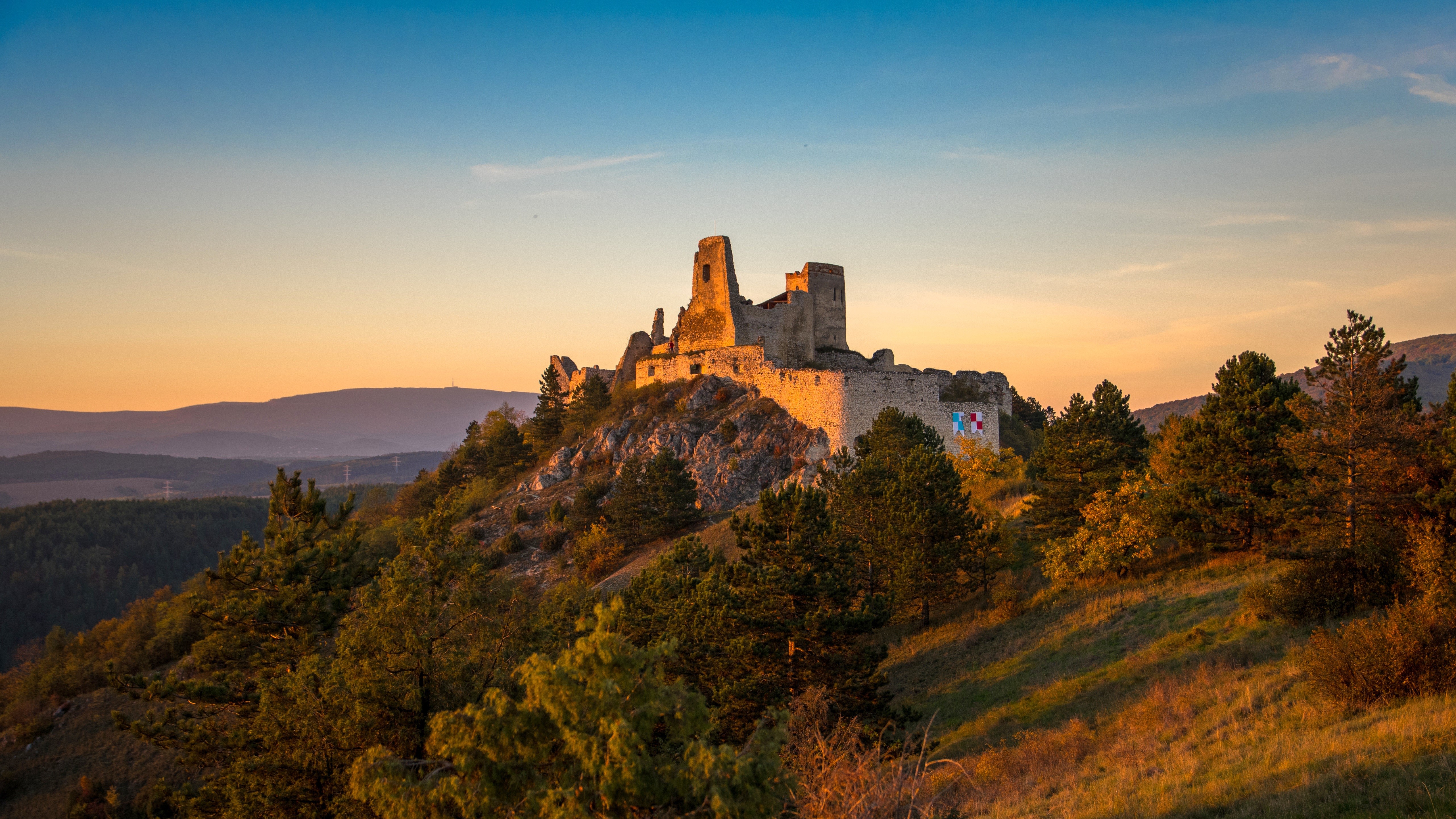 Castle of Cachtice ruins at sunset, Slovakia HD Wallpaper