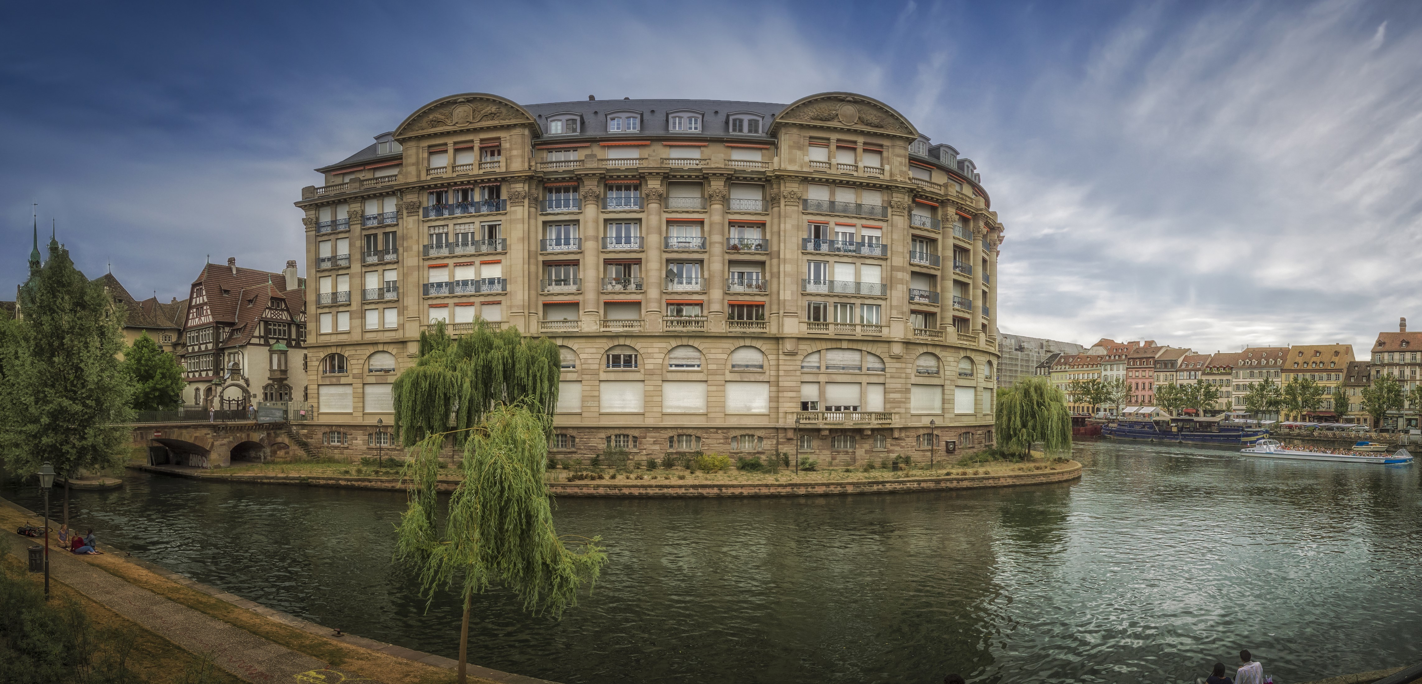 Strasbourg, France: Curved Building on River HD Wallpaper