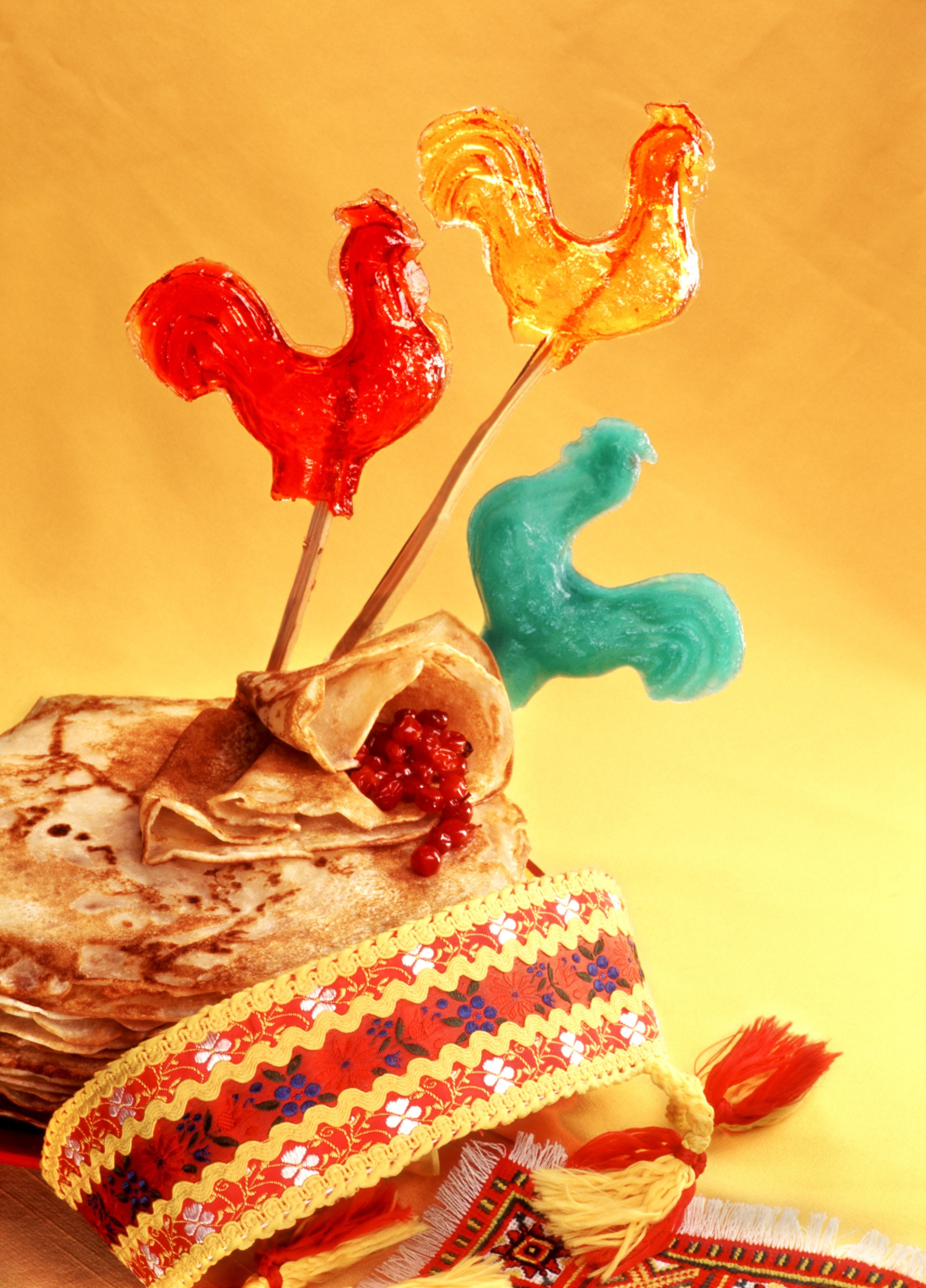 Rooster lollipops and pancakes with berries HD Phone Wallpaper