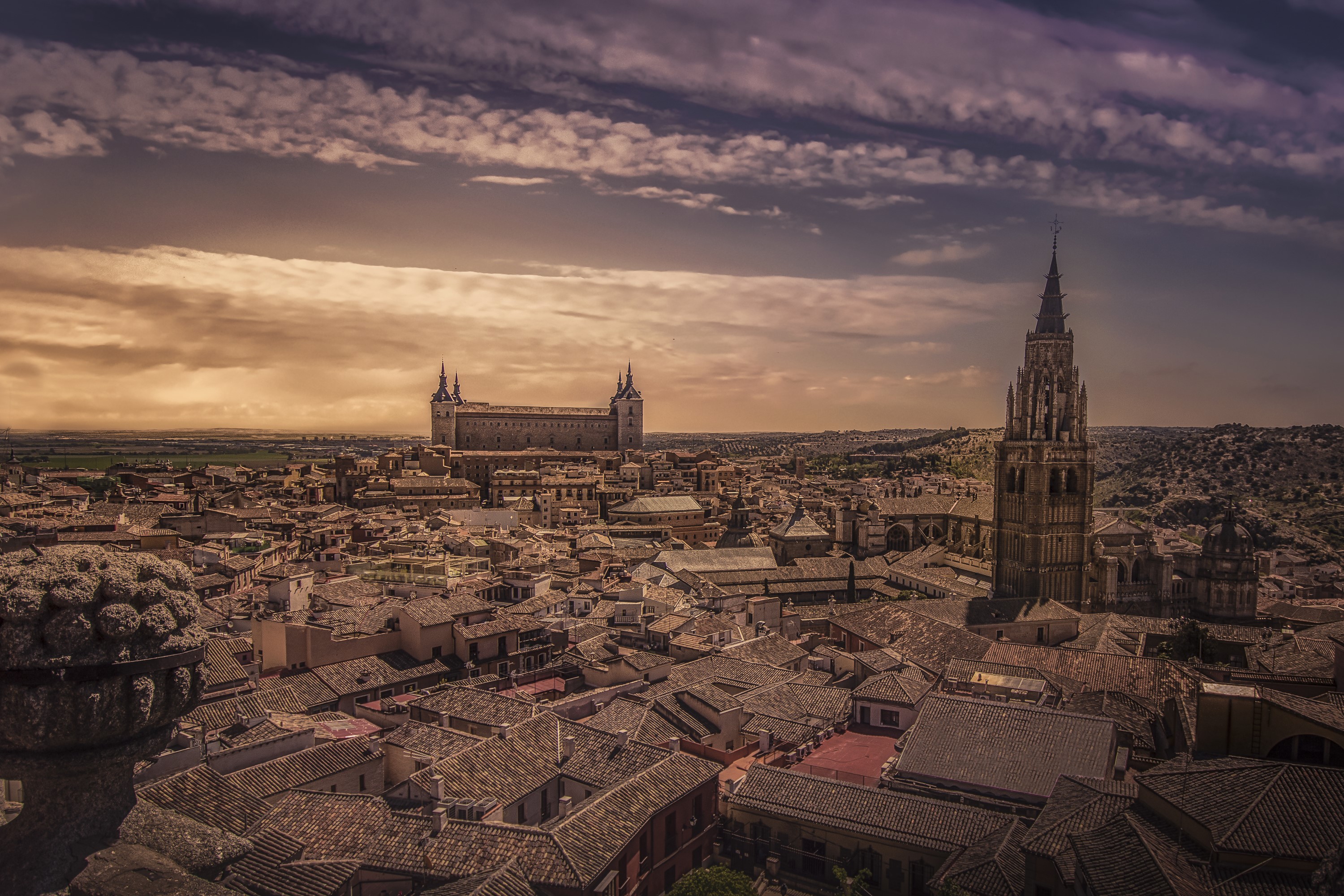 Toledo, Spain cityscape with cathedral and Alcázar HD Wallpaper