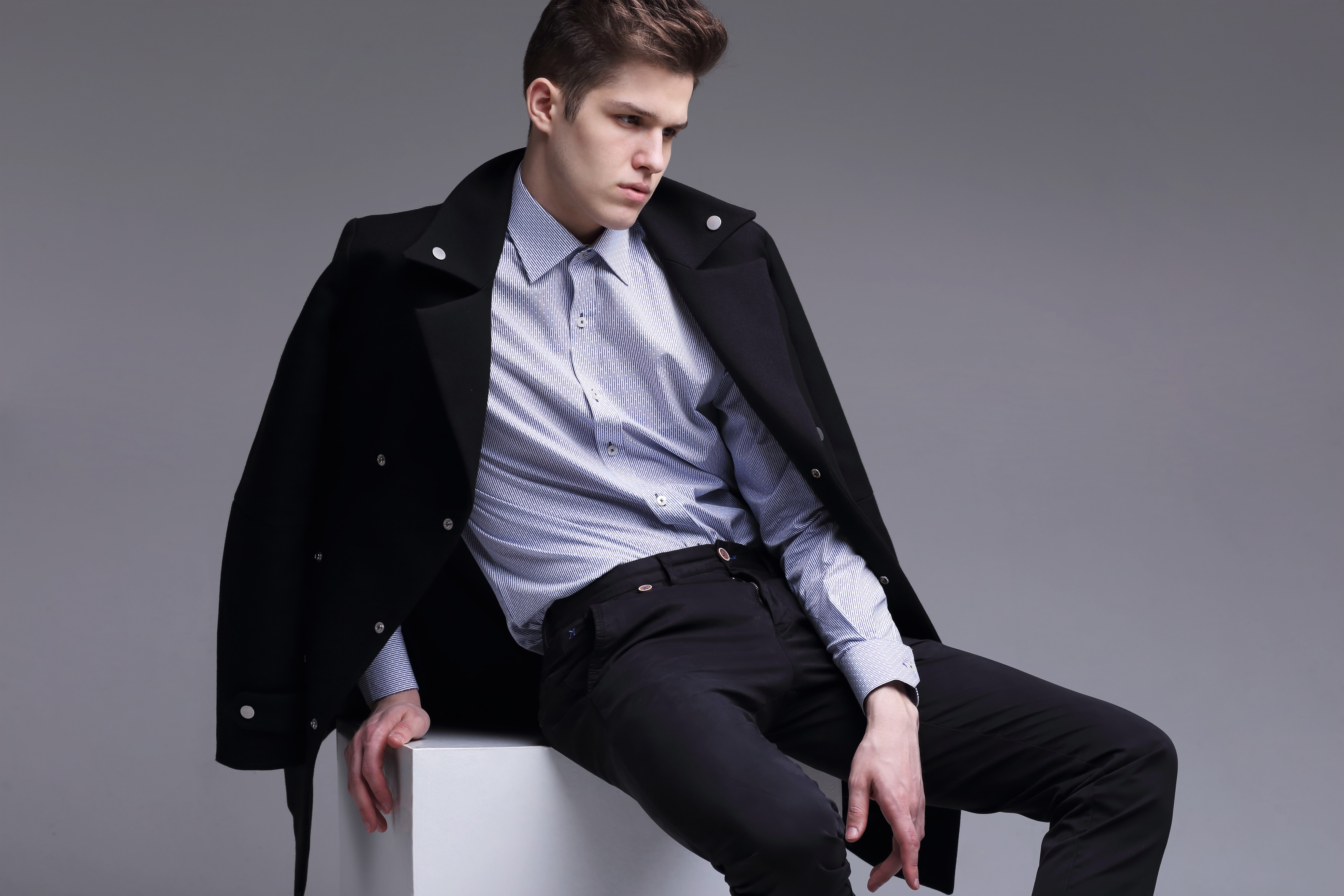Man in formal shirt and coat sitting HD Wallpaper