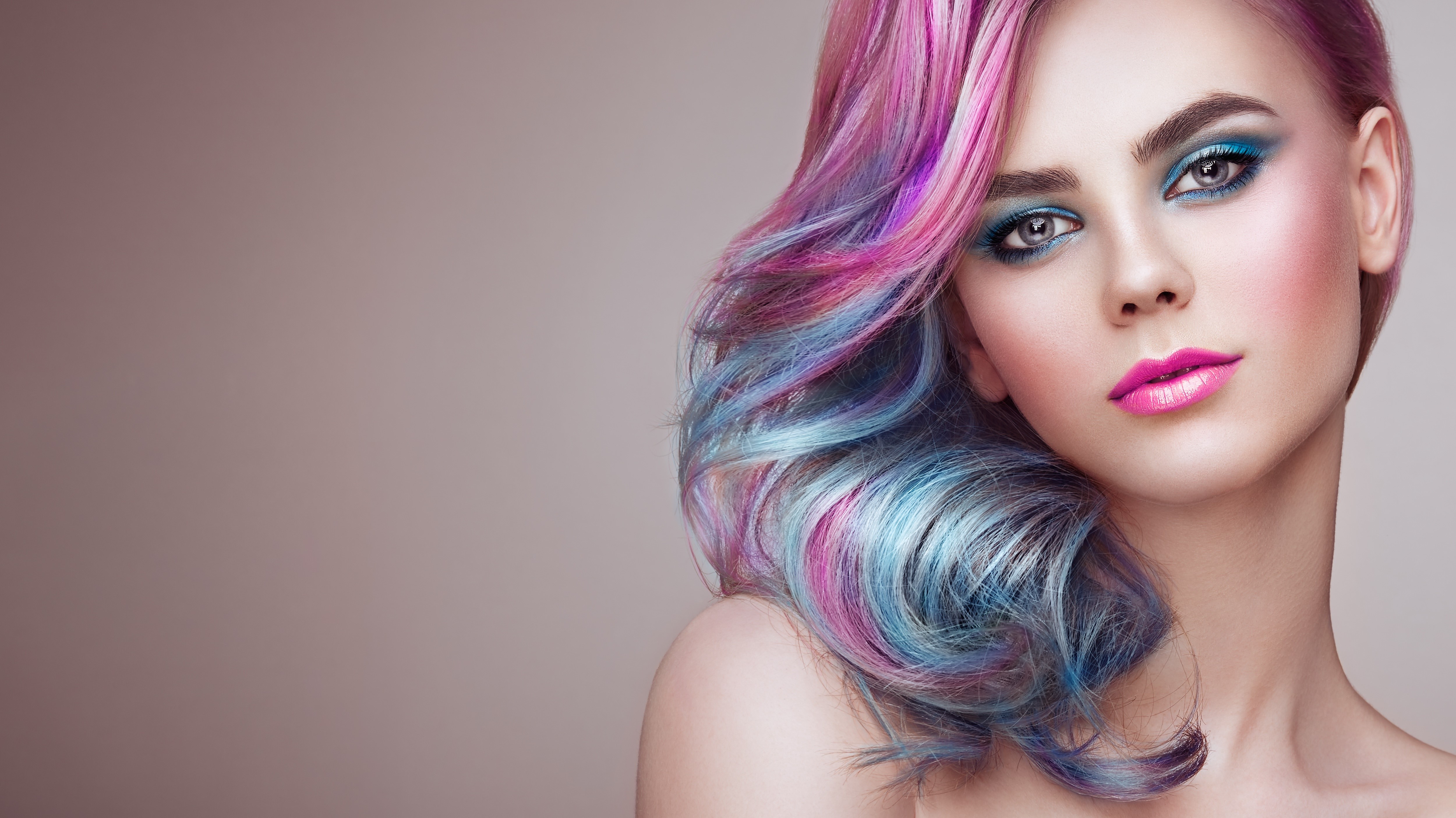 Woman with colorful hair and makeup by Oleg Gekman HD Wallpaper
