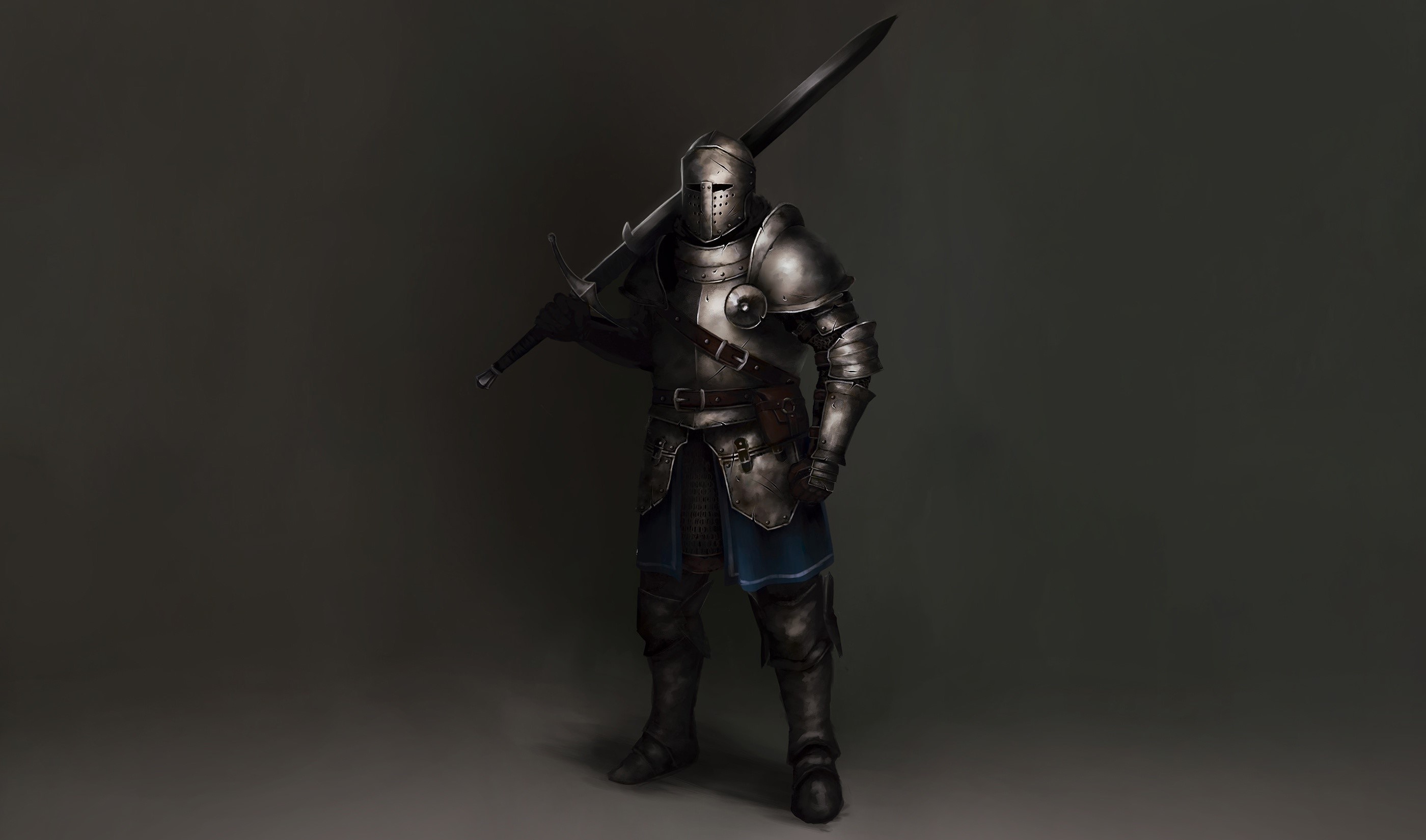 Knight in full armor holding a sword HD Wallpaper