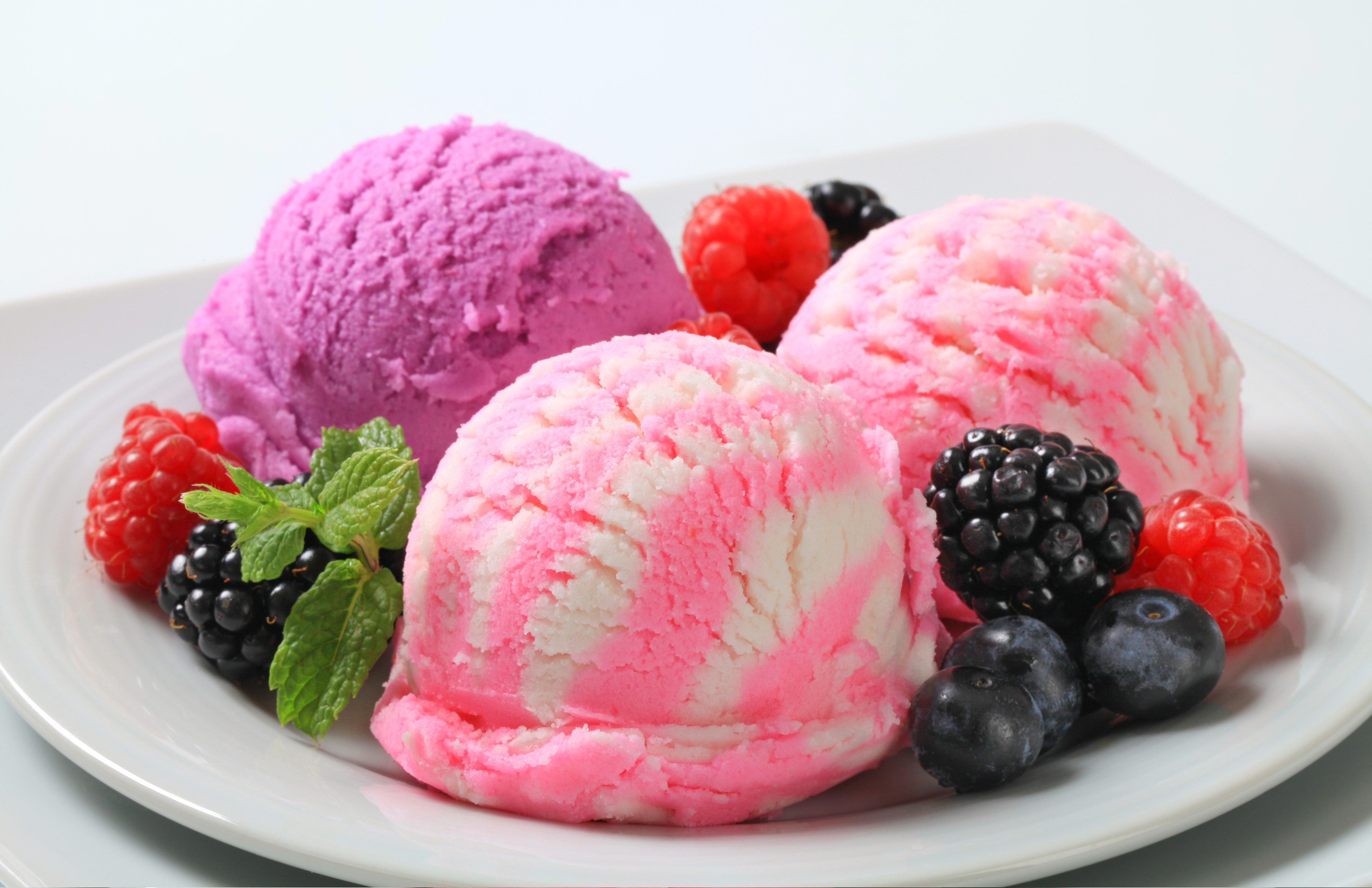 Ice cream with berries on a plate HD Wallpaper