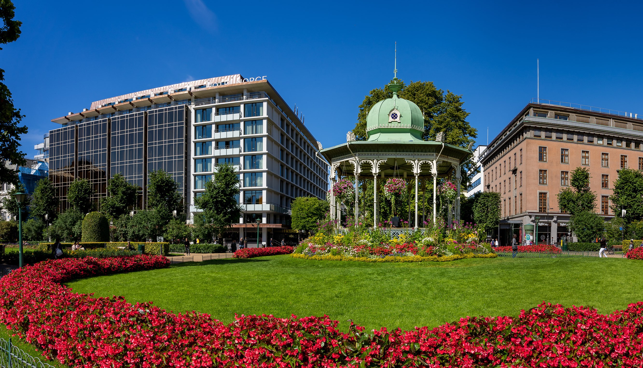 Bergen Norway Park with Gazebo and Buildings HD Wallpaper