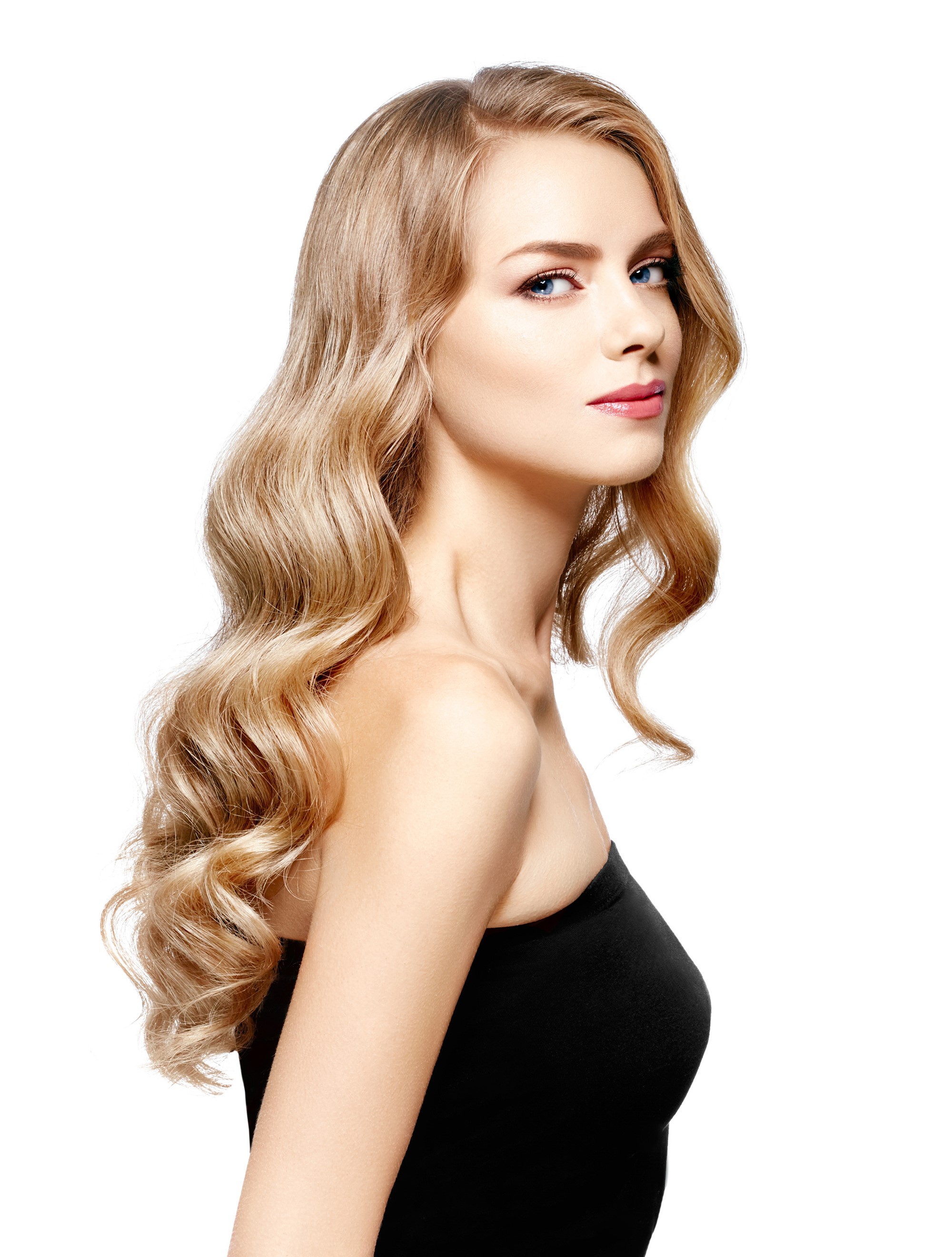 Blonde woman with wavy hair on white background HD Phone Wallpaper