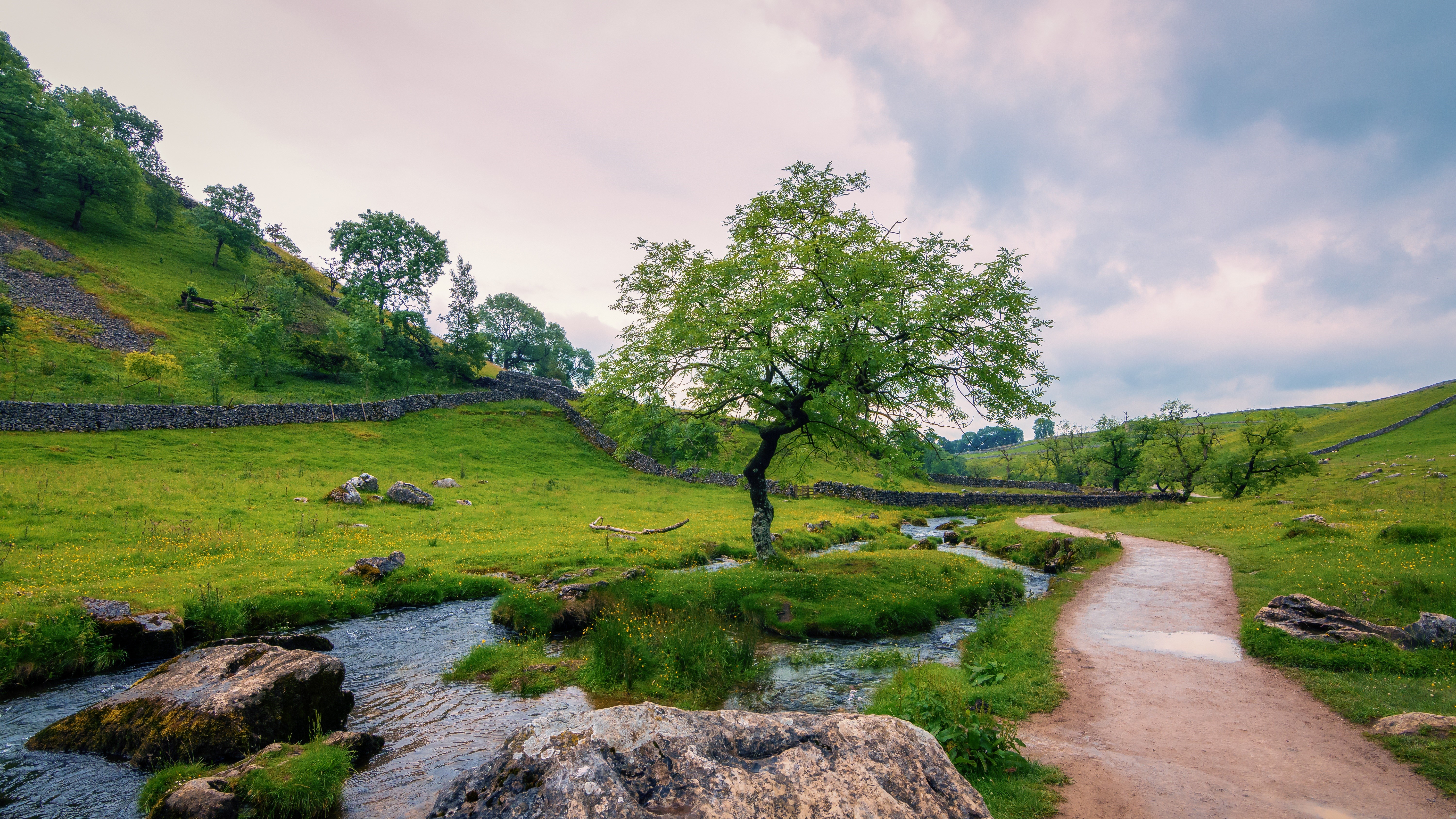 Yorkshire Dales National Park stream and trail HD Wallpaper