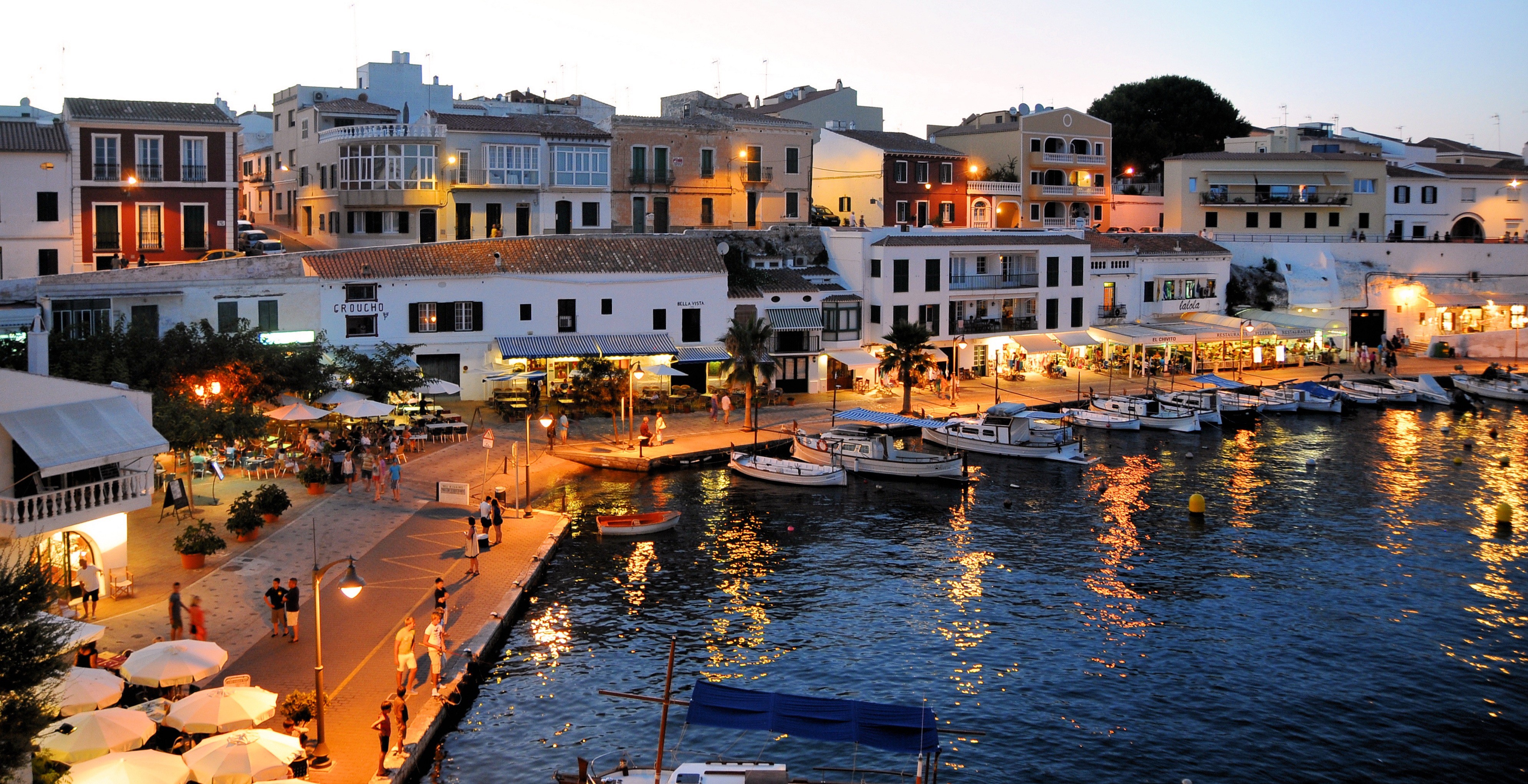 4K Evening view of Mahon harbor, Menorca, Spain HD Wallpaper