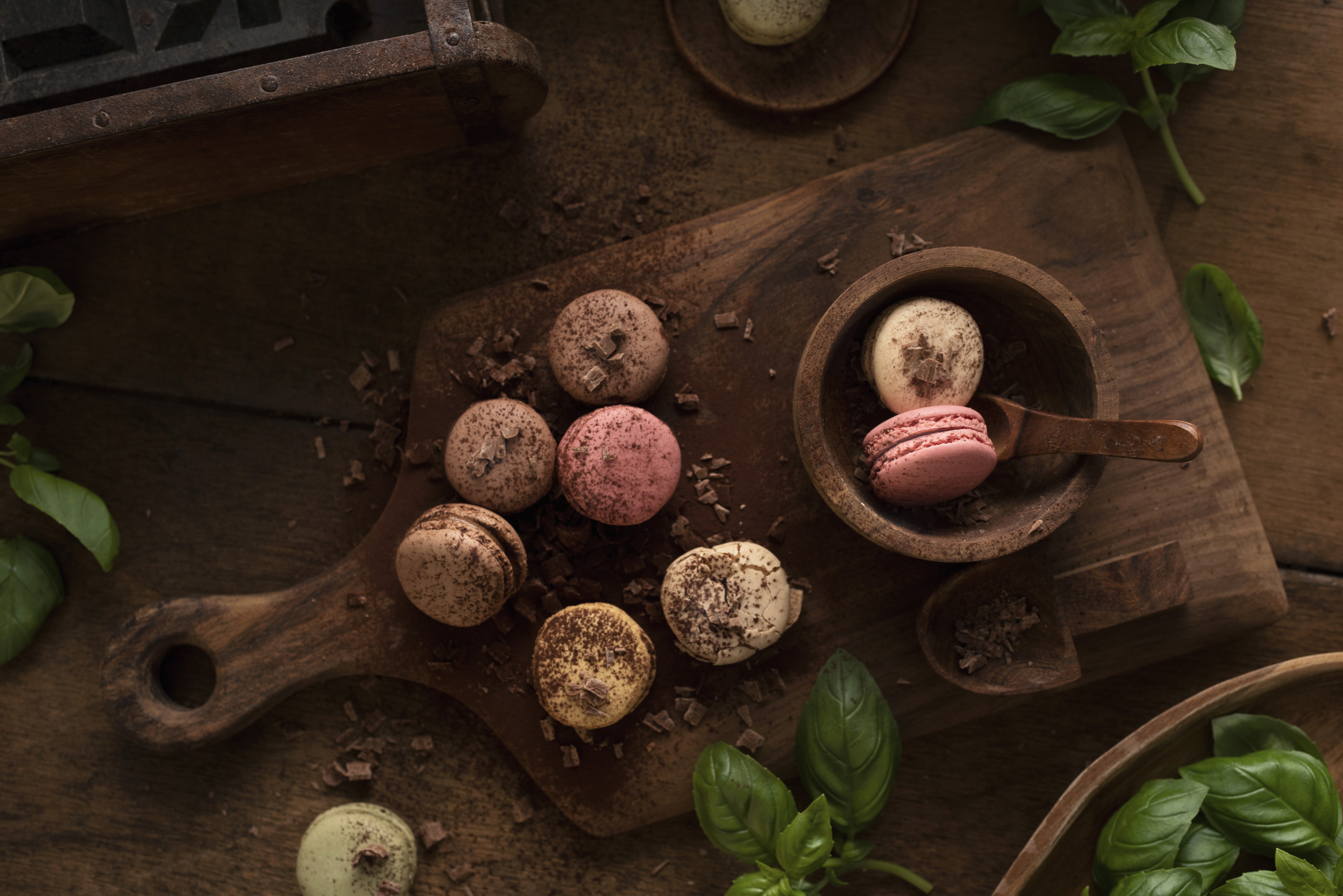 Chocolate Macarons on a Cutting Board HD Wallpaper